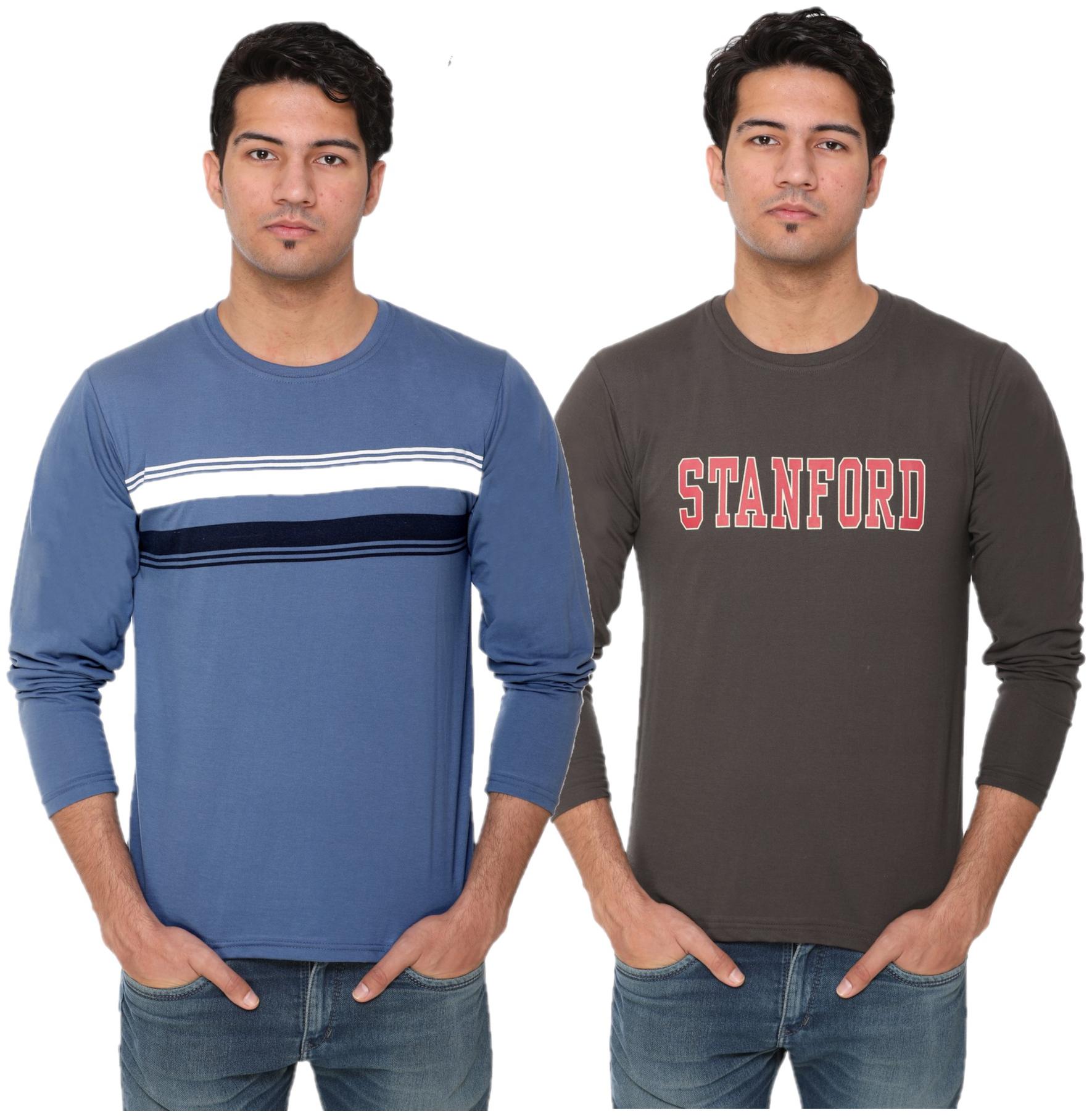 

HVBK Men Blue Brown Regular fit Cotton Blend Round neck T-Shirt - Pack Of 2