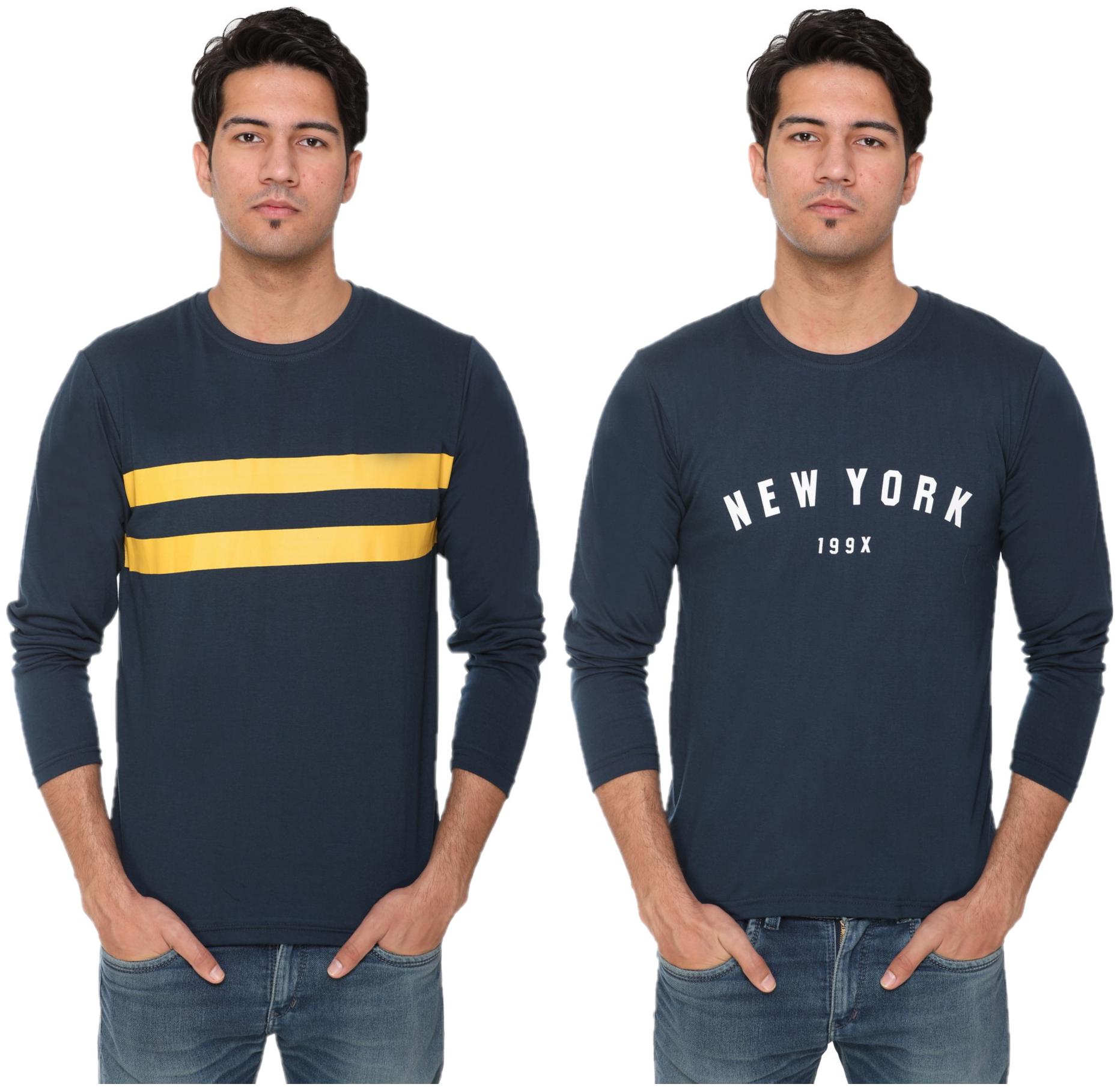 

HVBK Men Blue Regular fit Cotton Blend Round neck T-Shirt - Pack Of 2