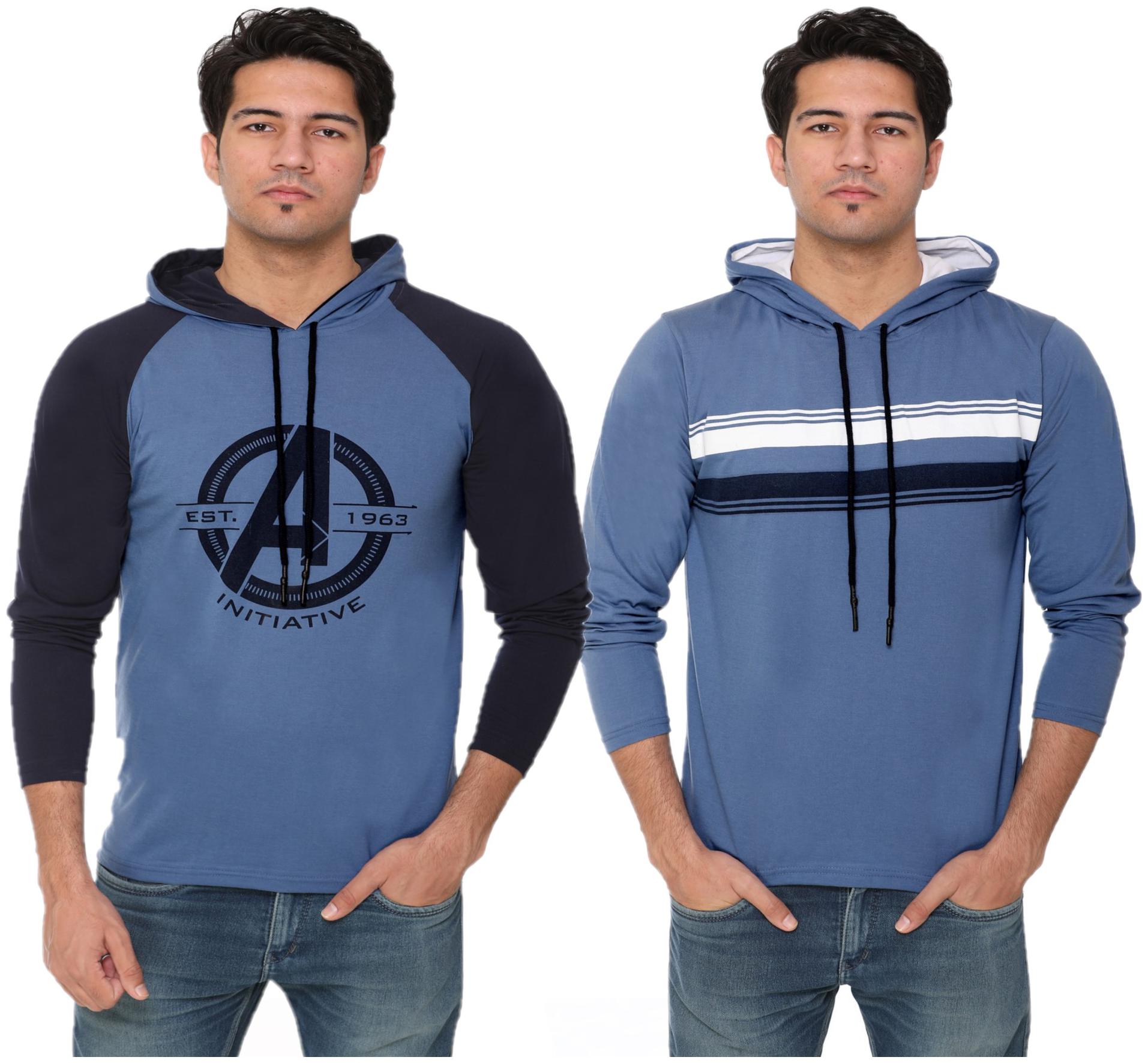 

HVBK Men Blue Regular fit Cotton Blend Hood T-Shirt - Pack Of 2