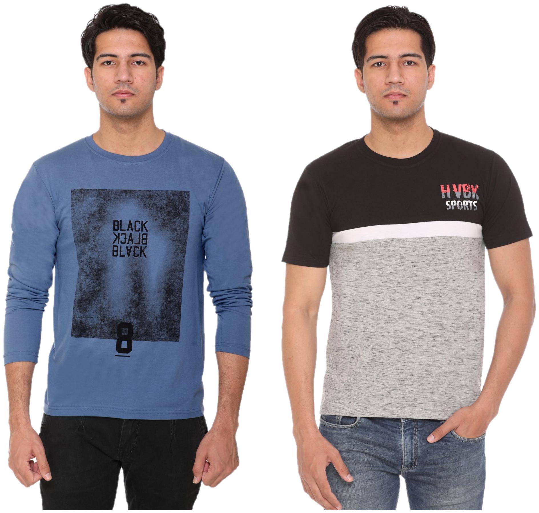 

HVBK Men Multi Regular fit Cotton Blend Round neck T-Shirt - Pack Of 2