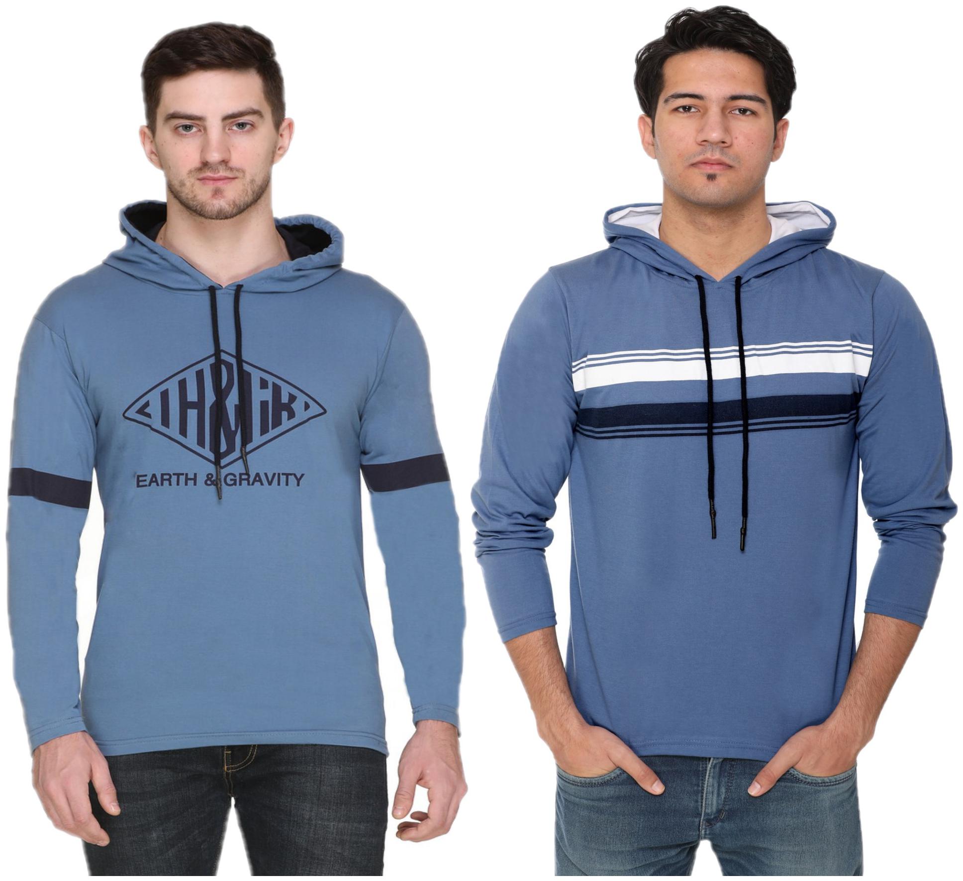 

HVBK Men Blue Regular fit Cotton Blend Hood T-Shirt - Pack Of 2