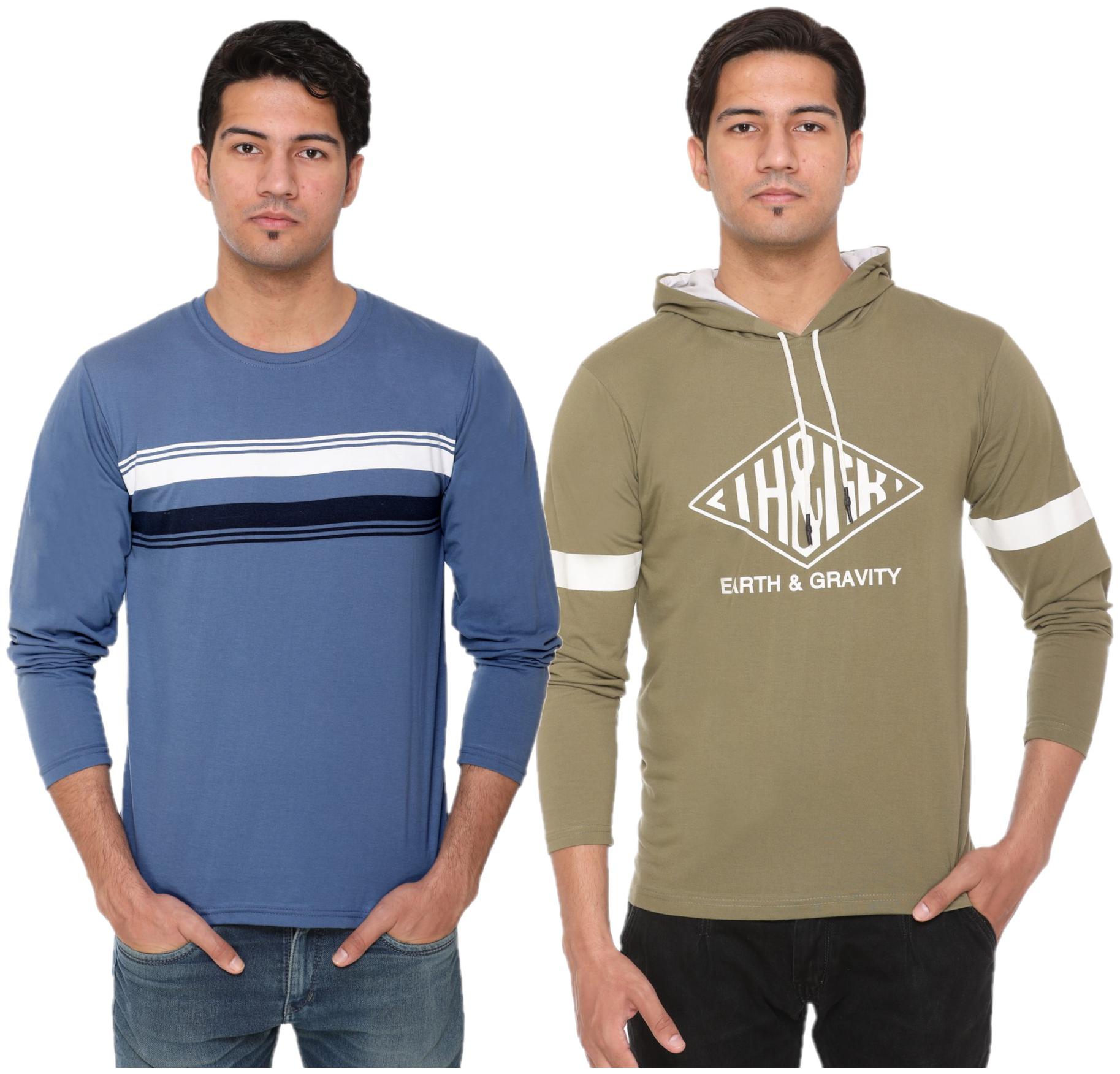 

HVBK Men Green Blue Regular fit Cotton Blend Round neck T-Shirt - Pack Of 2