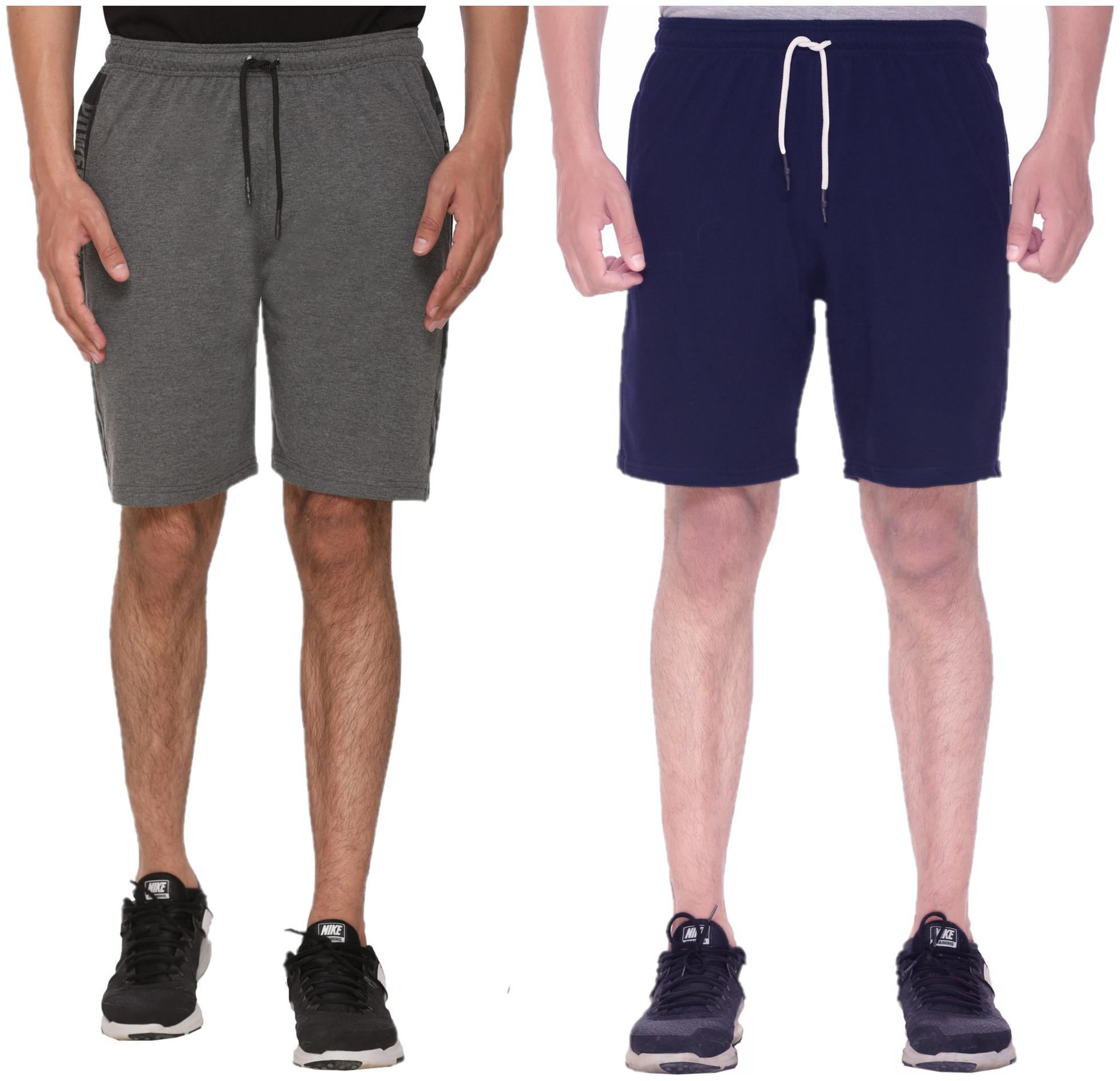

HVBK Men Grey Blue Regular Fit Regular Shorts