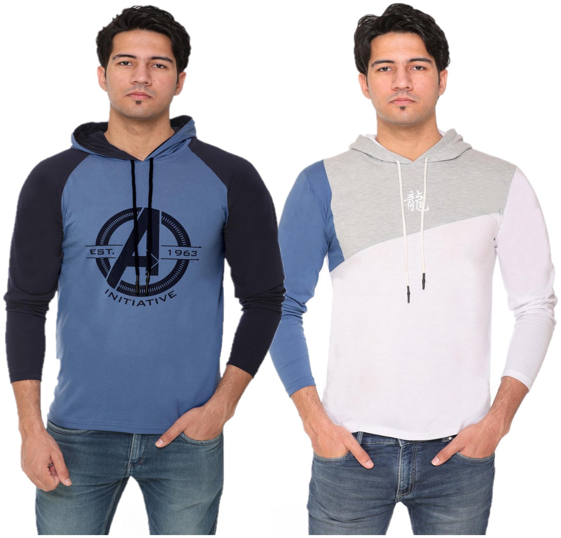 

HVBK Men Multi Regular fit Cotton Blend Hood T-Shirt - Pack Of 2