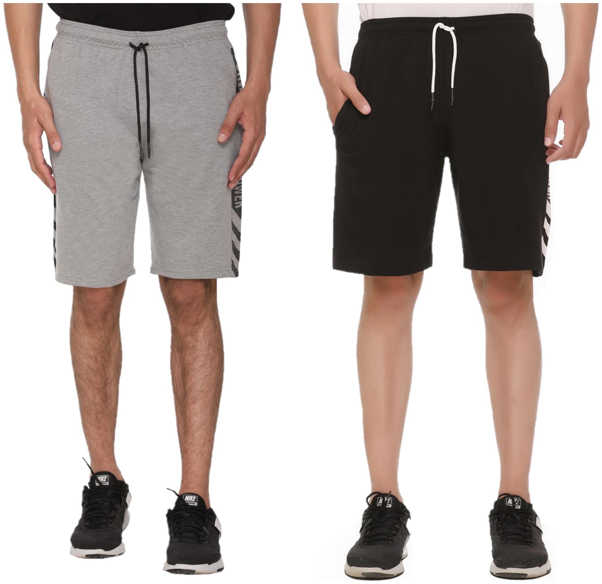 

HVBK Men Grey Black Regular Fit Regular Shorts