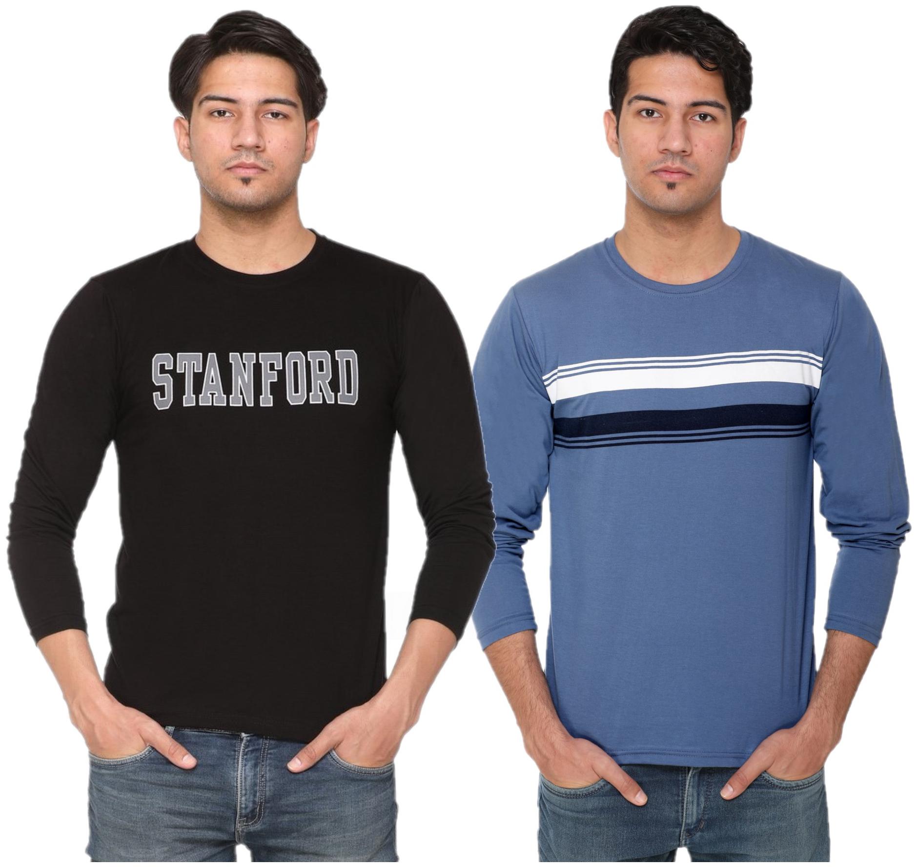 

HVBK Men Black Blue Regular fit Cotton Blend Round neck T-Shirt - Pack Of 2