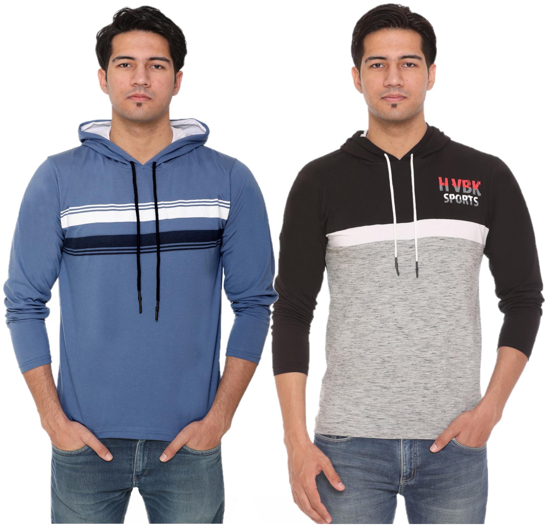 

HVBK Men Multi Regular fit Cotton Blend Hood T-Shirt - Pack Of 2