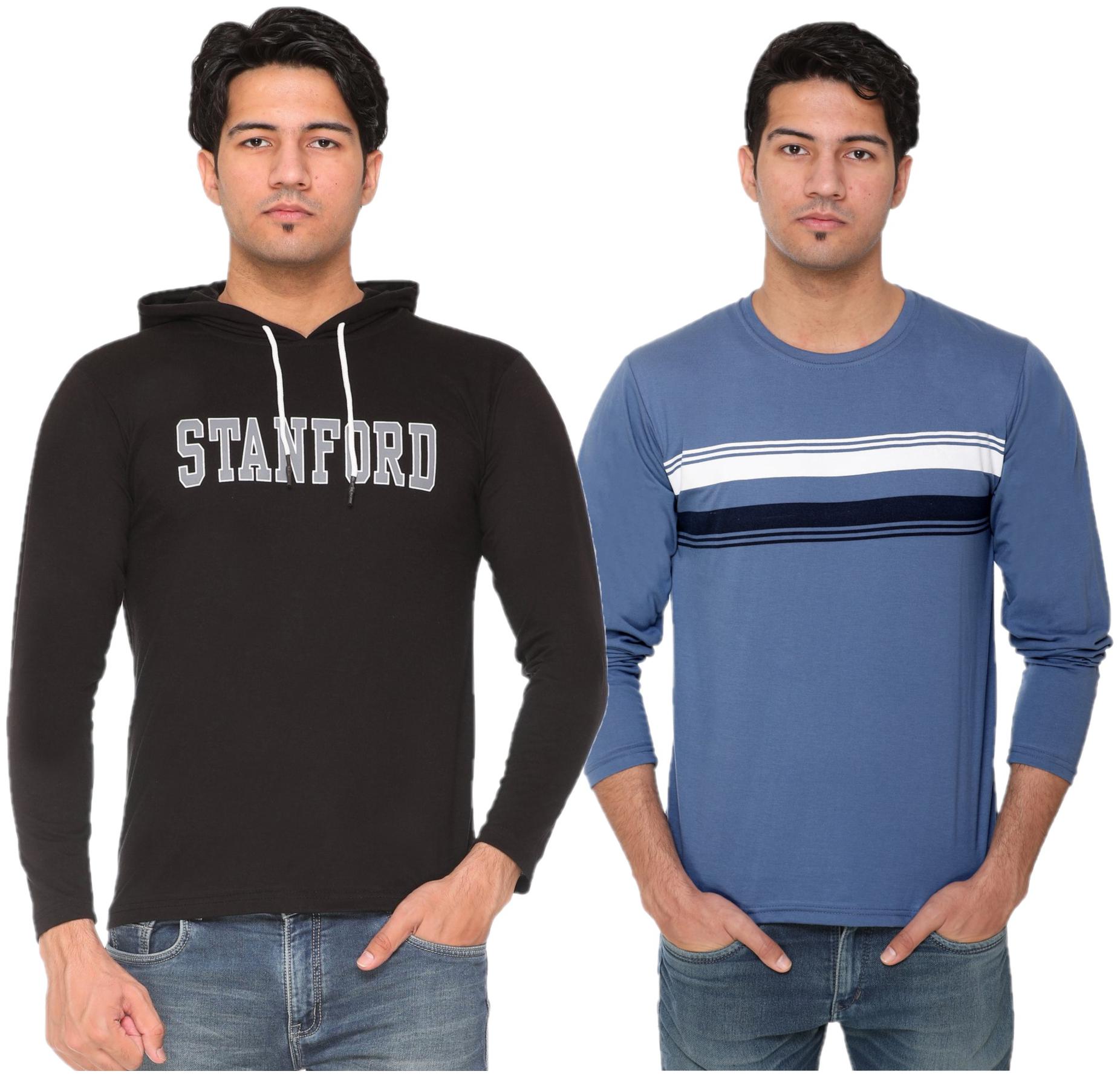 

HVBK Men Black Blue Regular fit Cotton Blend Round neck T-Shirt - Pack Of 2