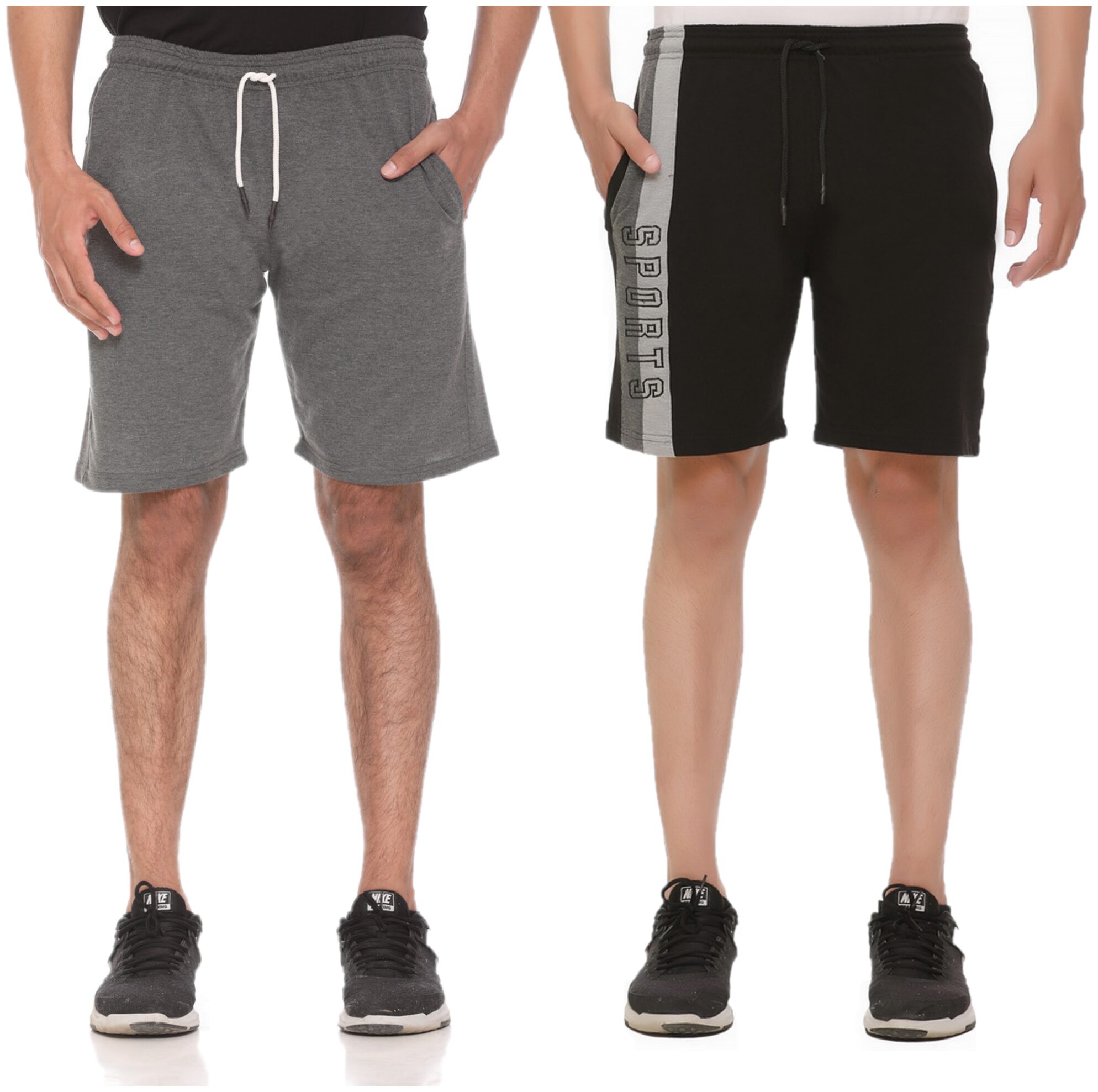 

HVBK Men Grey Black Regular Fit Regular Shorts