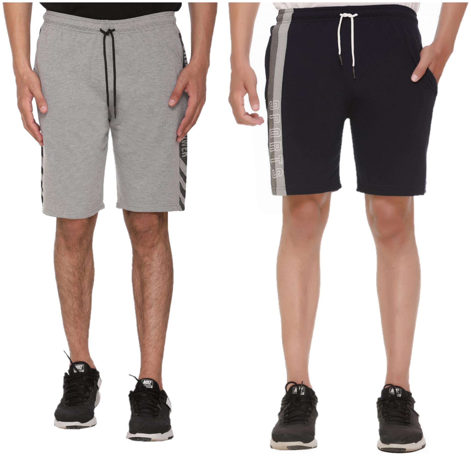

HVBK Men Grey Black Regular Fit Regular Shorts