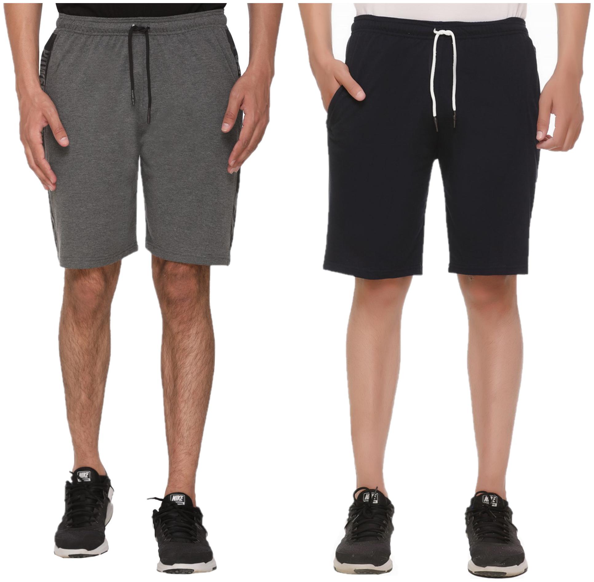 

HVBK Men Grey Black Regular Fit Regular Shorts