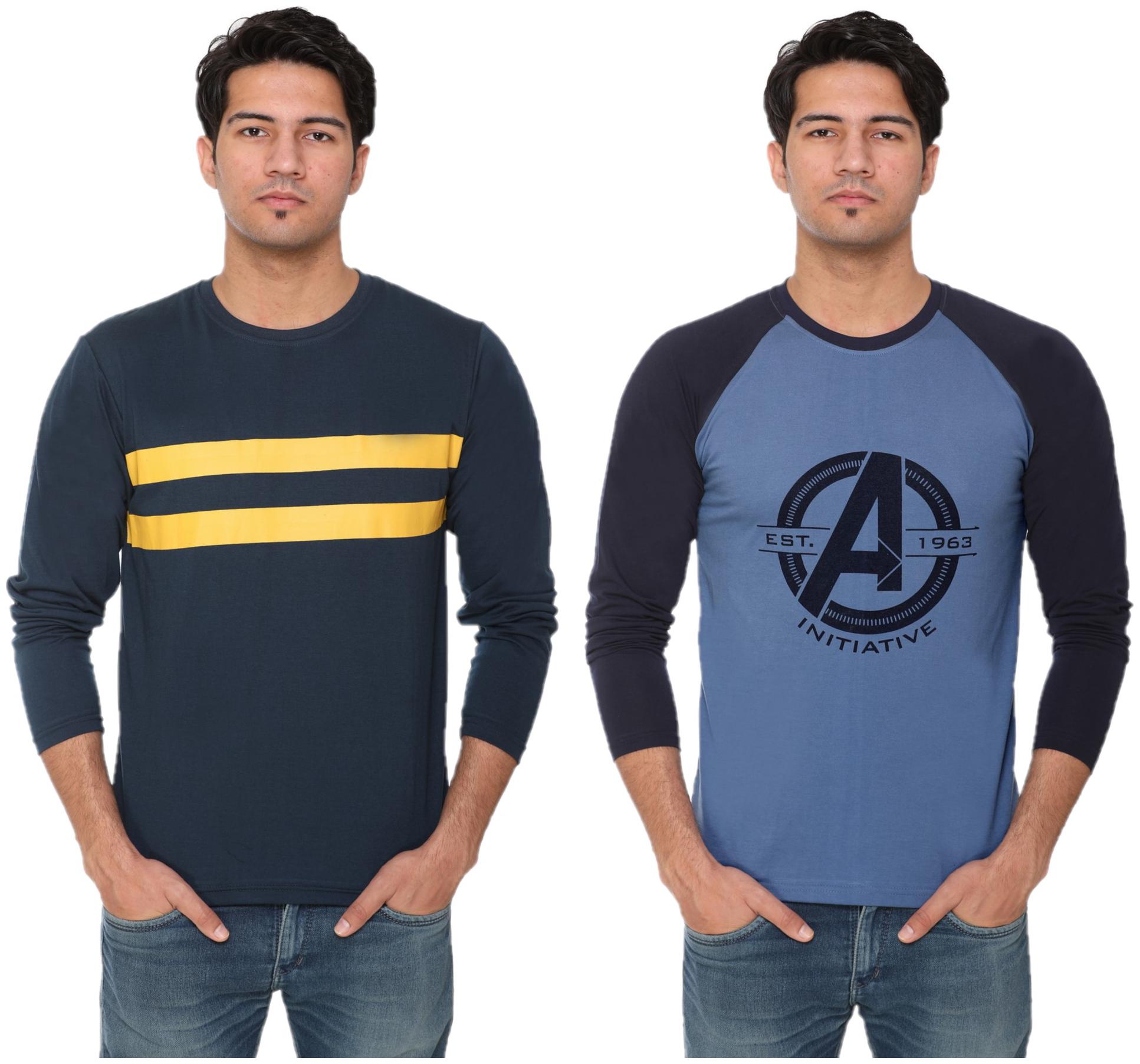 

HVBK Men Blue Regular fit Cotton Blend Round neck T-Shirt - Pack Of 2