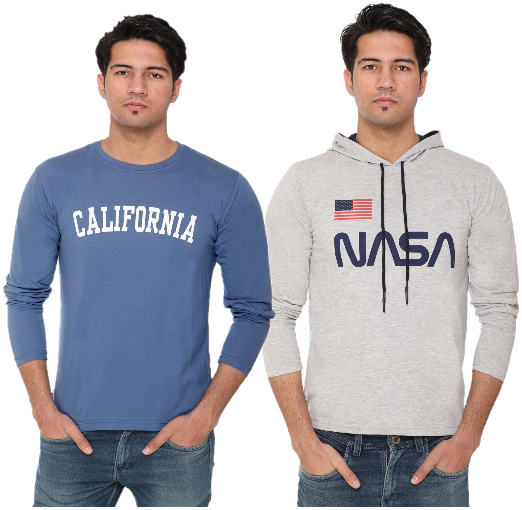 

HVBK Men Grey Blue Regular fit Cotton Blend Round neck T-Shirt - Pack Of 2