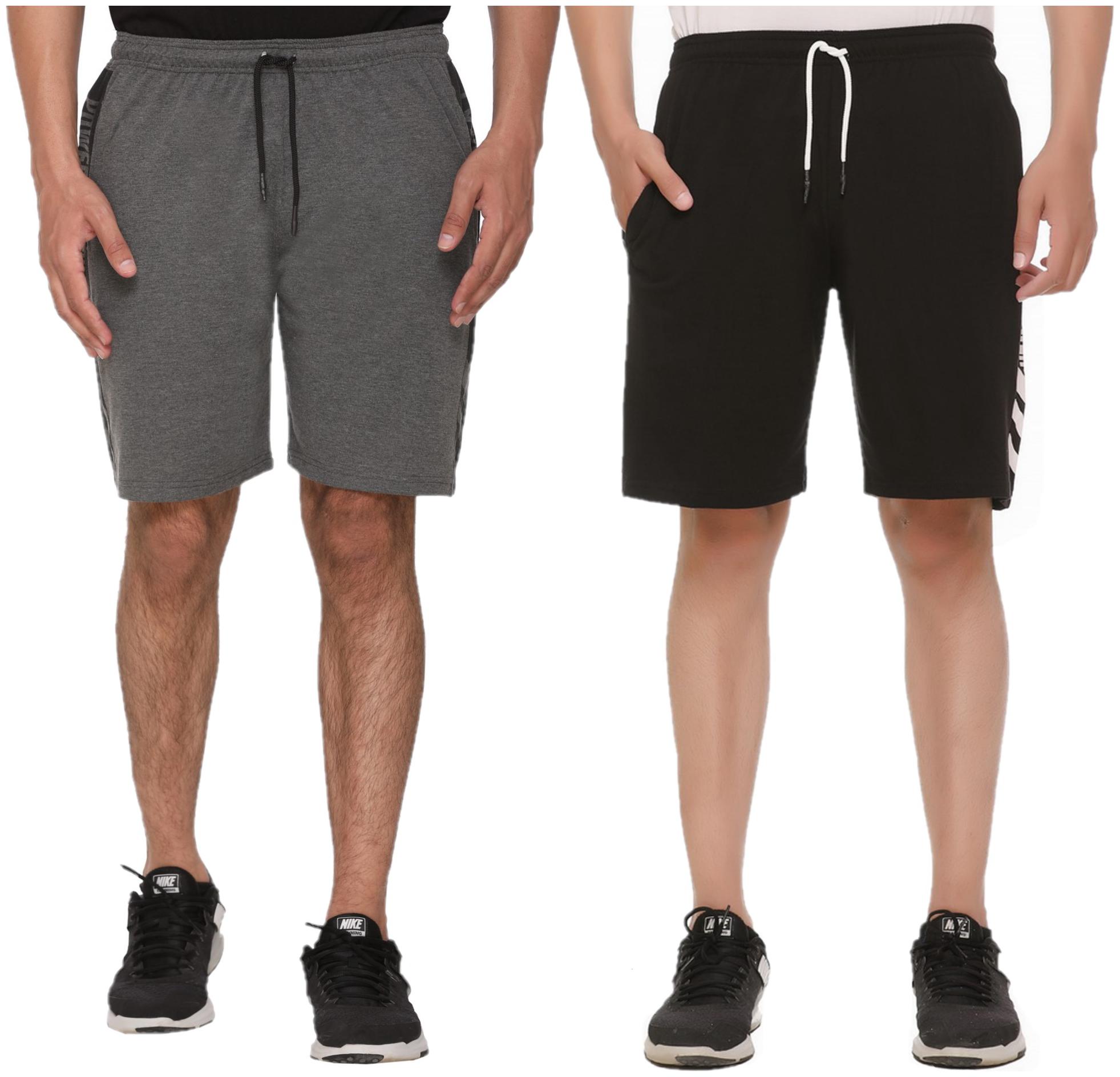 

HVBK Men Grey Black Regular Fit Regular Shorts