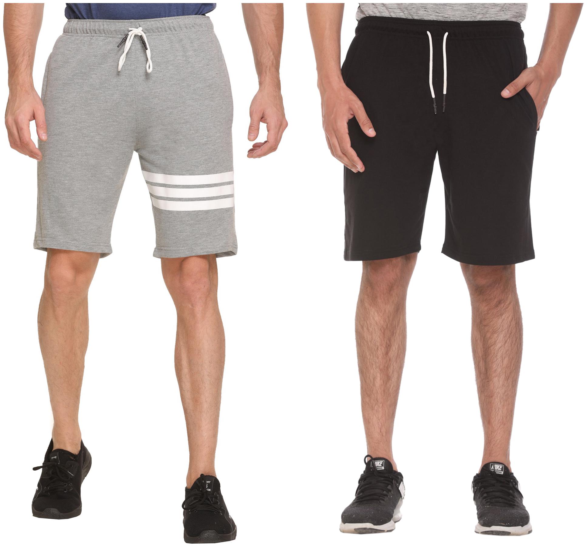 

HVBK Men Black Grey Regular Fit Regular Shorts