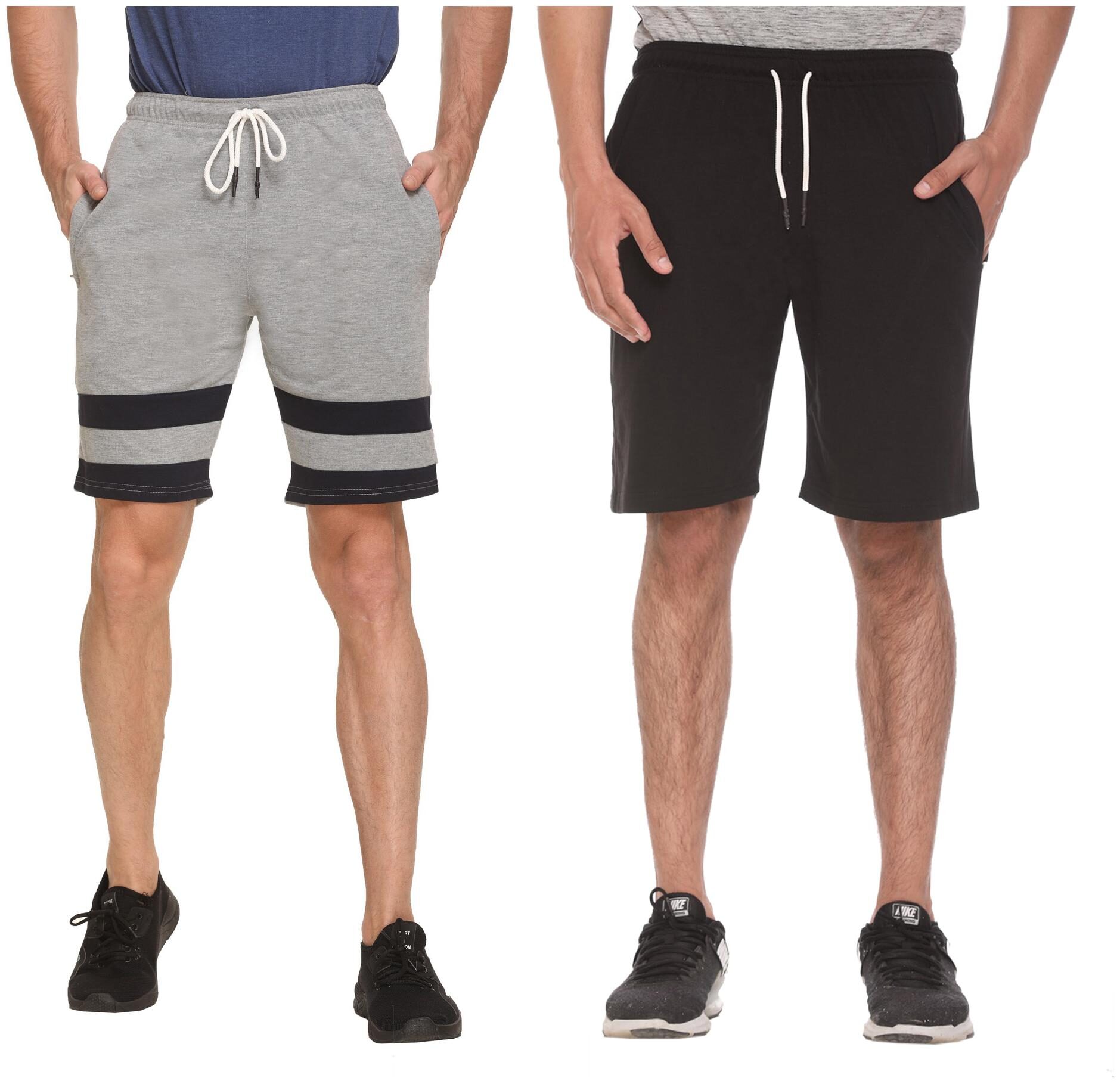 

HVBK Men Black Grey Regular Fit Regular Shorts