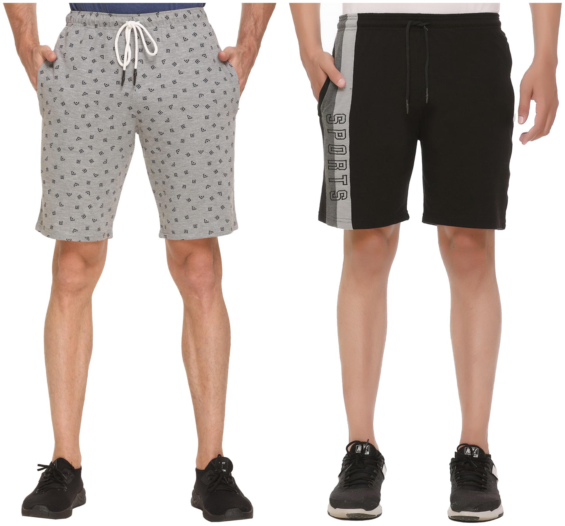 

HVBK Men Black Grey Regular Fit Regular Shorts