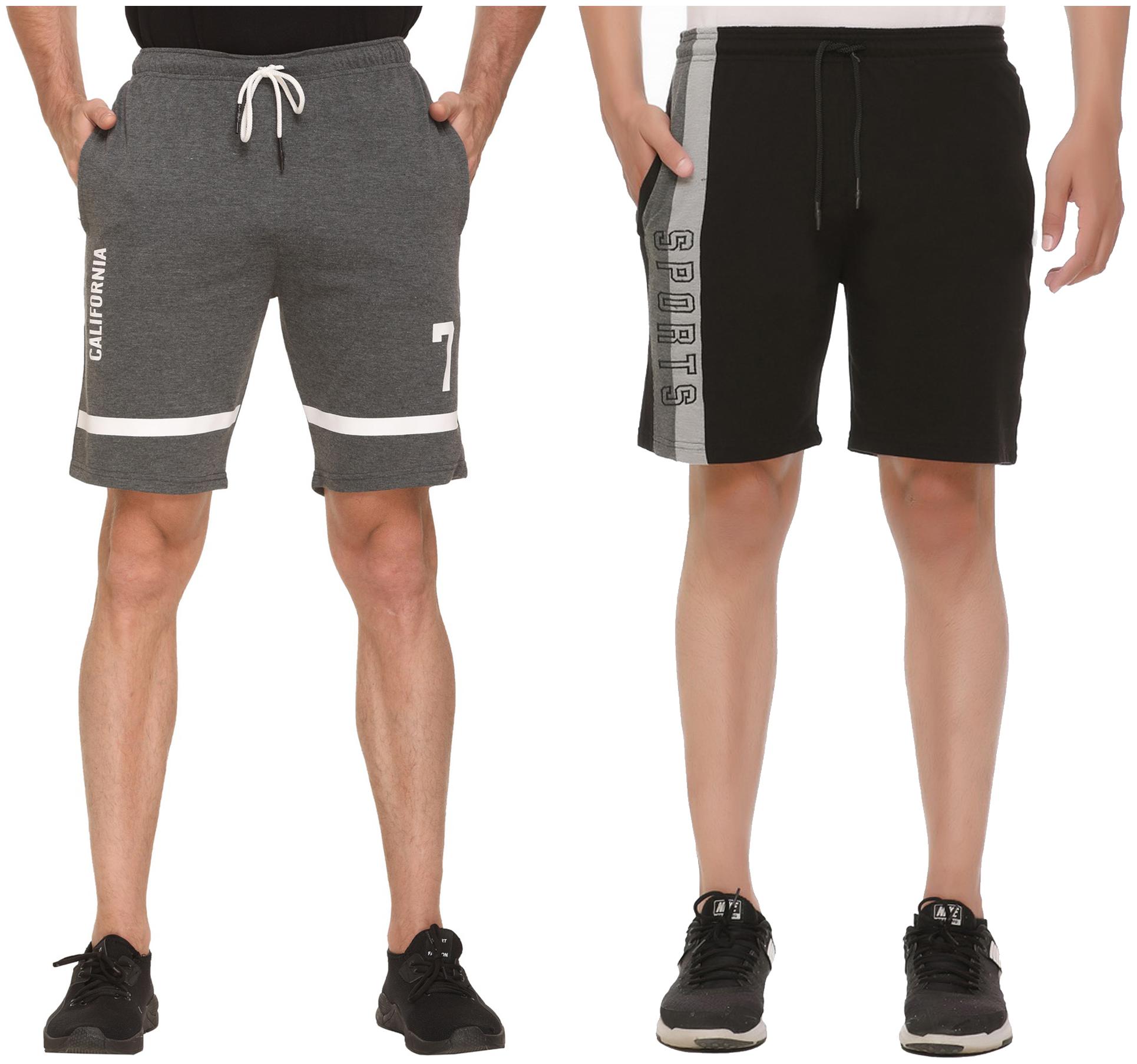 

HVBK Men Black Grey Regular Fit Regular Shorts