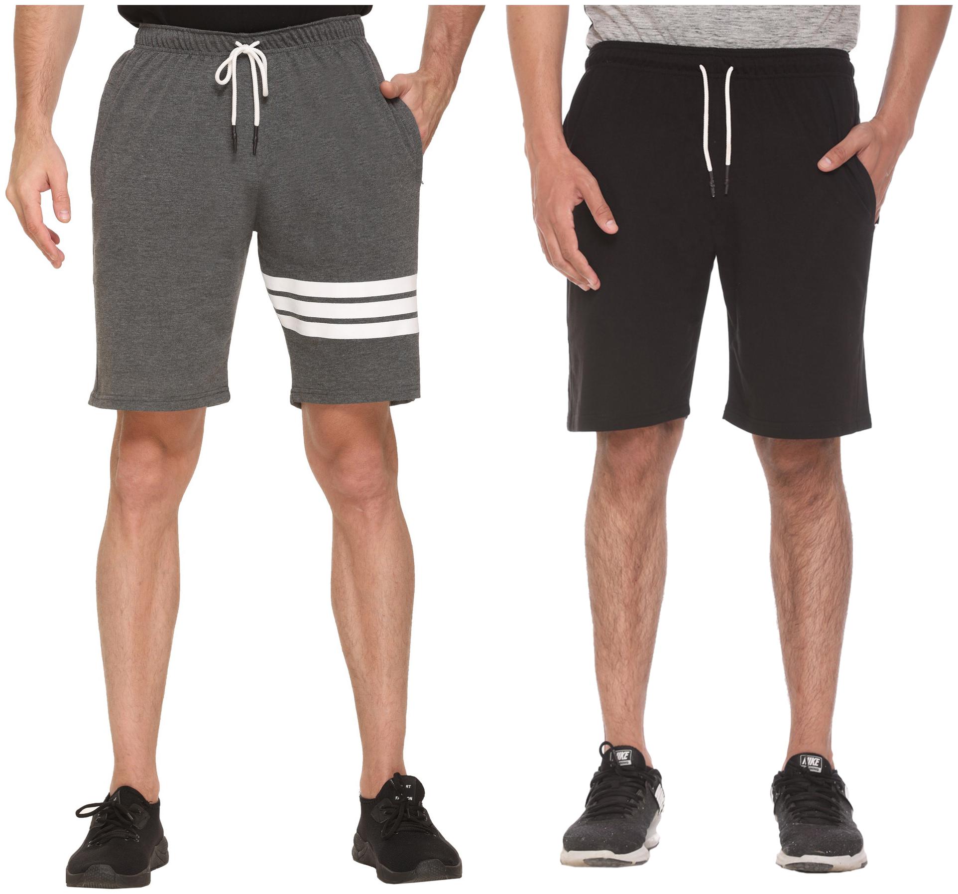 

HVBK Men Black Grey Regular Fit Regular Shorts