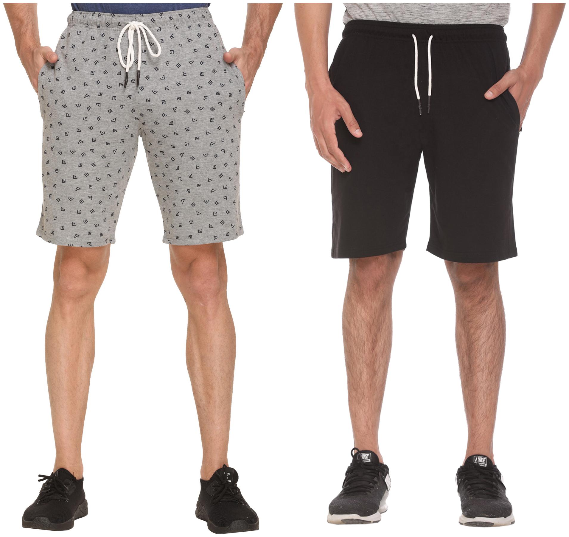 

HVBK Men Black Grey Regular Fit Regular Shorts