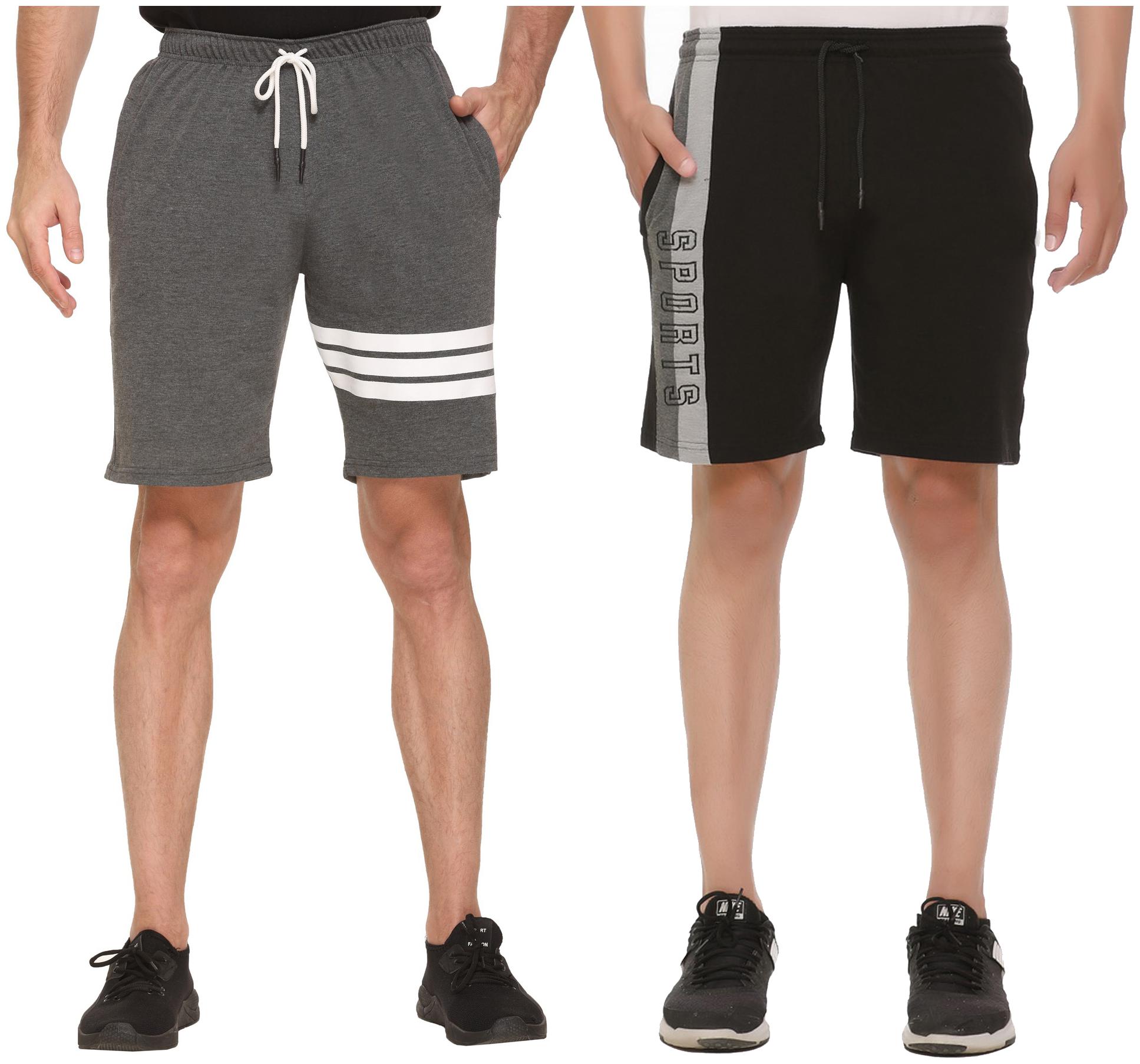 

HVBK Men Black Grey Regular Fit Regular Shorts