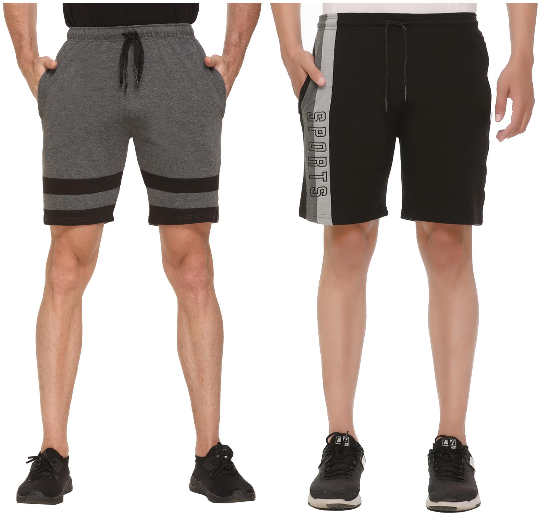 

HVBK Men Black Grey Regular Fit Regular Shorts