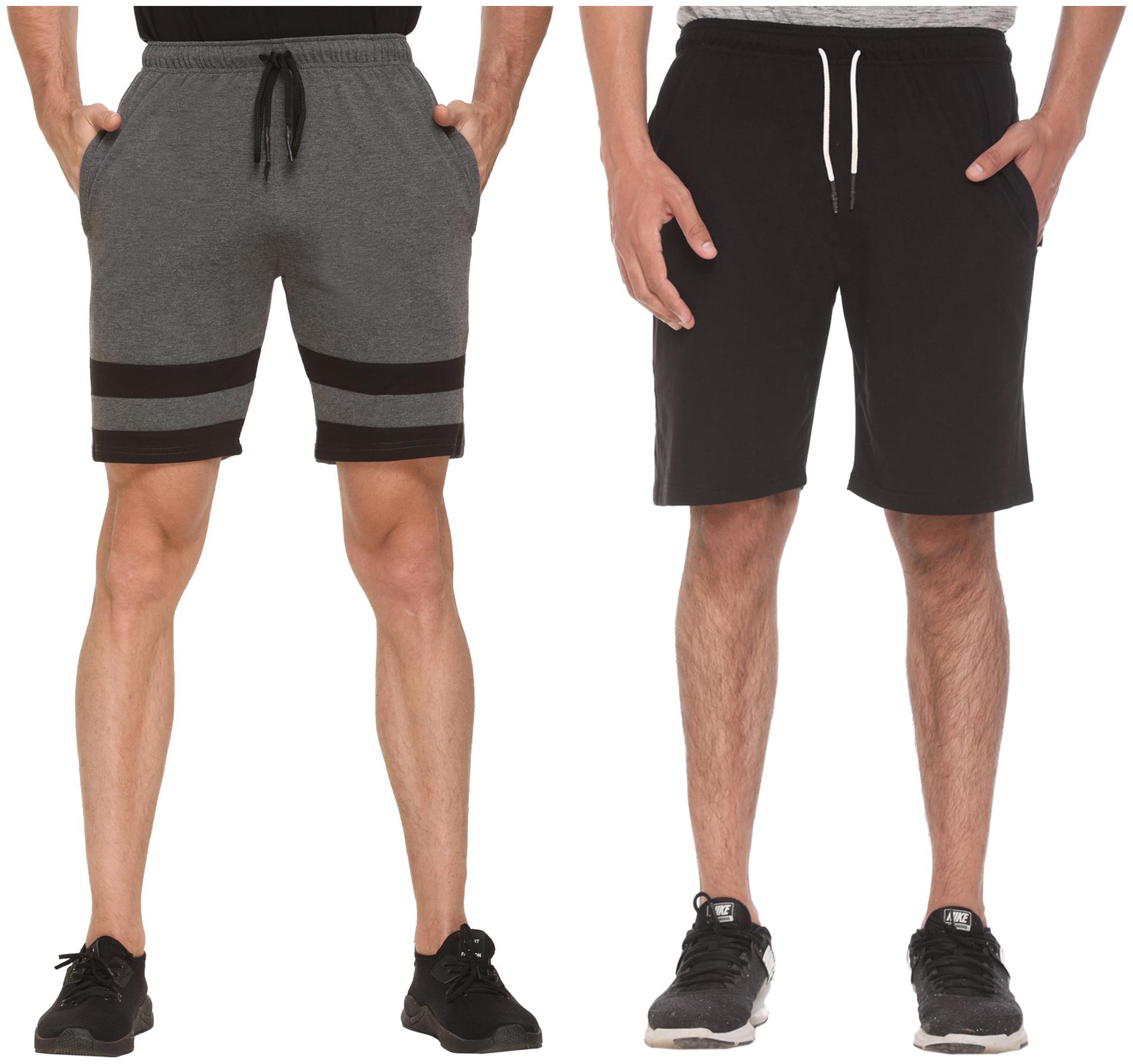 

HVBK Men Black Grey Regular Fit Regular Shorts