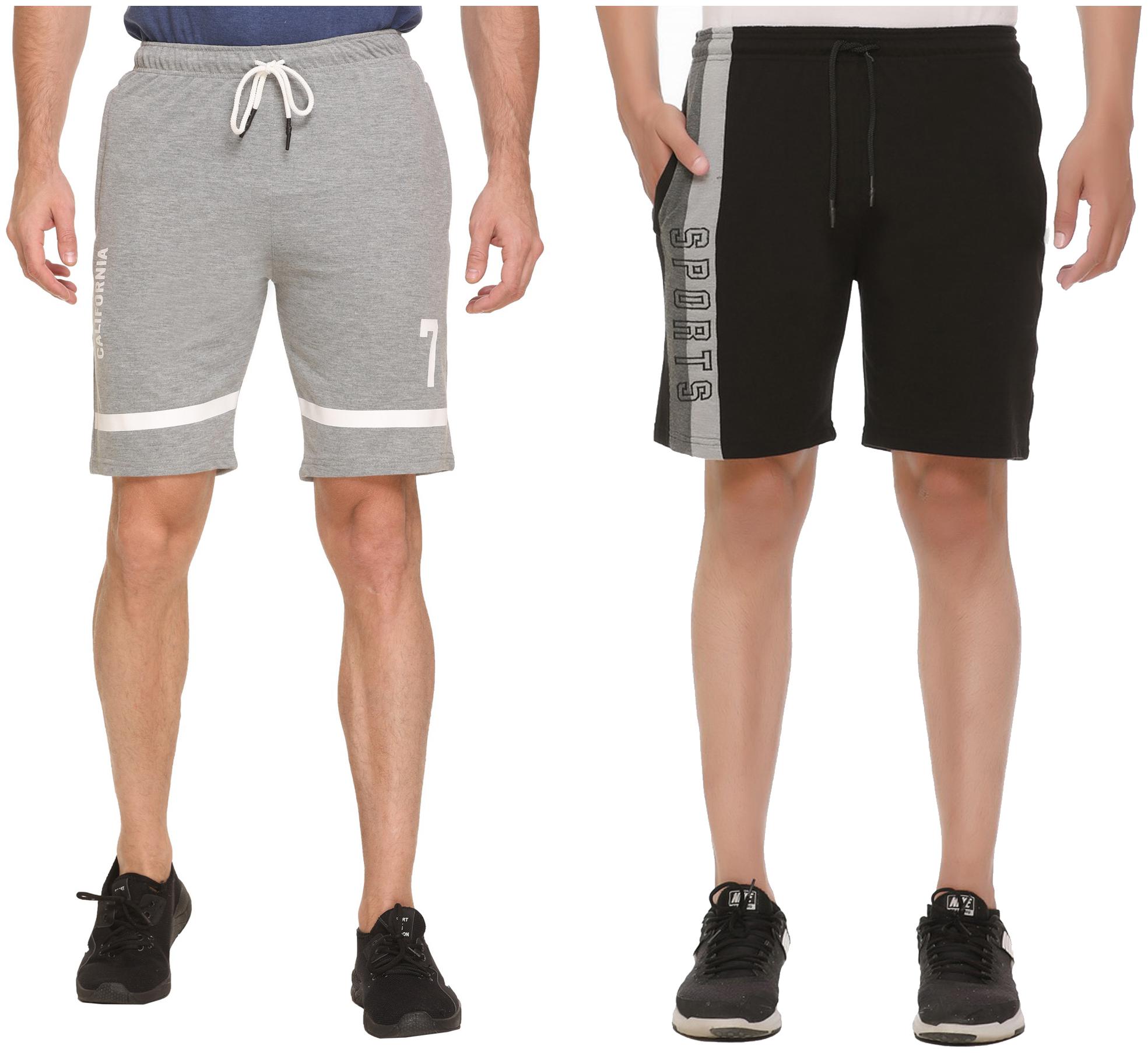 

HVBK Men Black Grey Regular Fit Regular Shorts