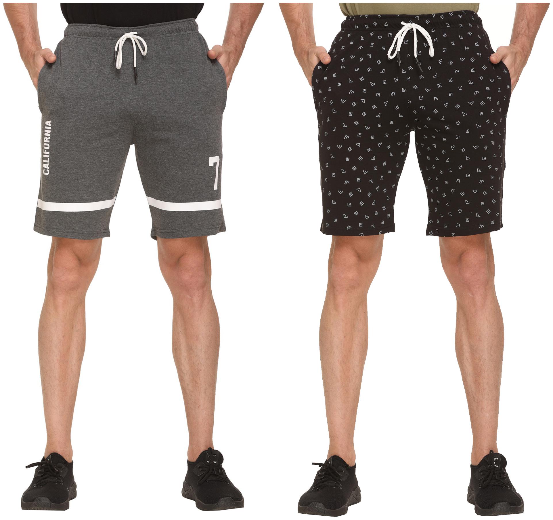 

HVBK Men Black Grey Regular Fit Regular Shorts