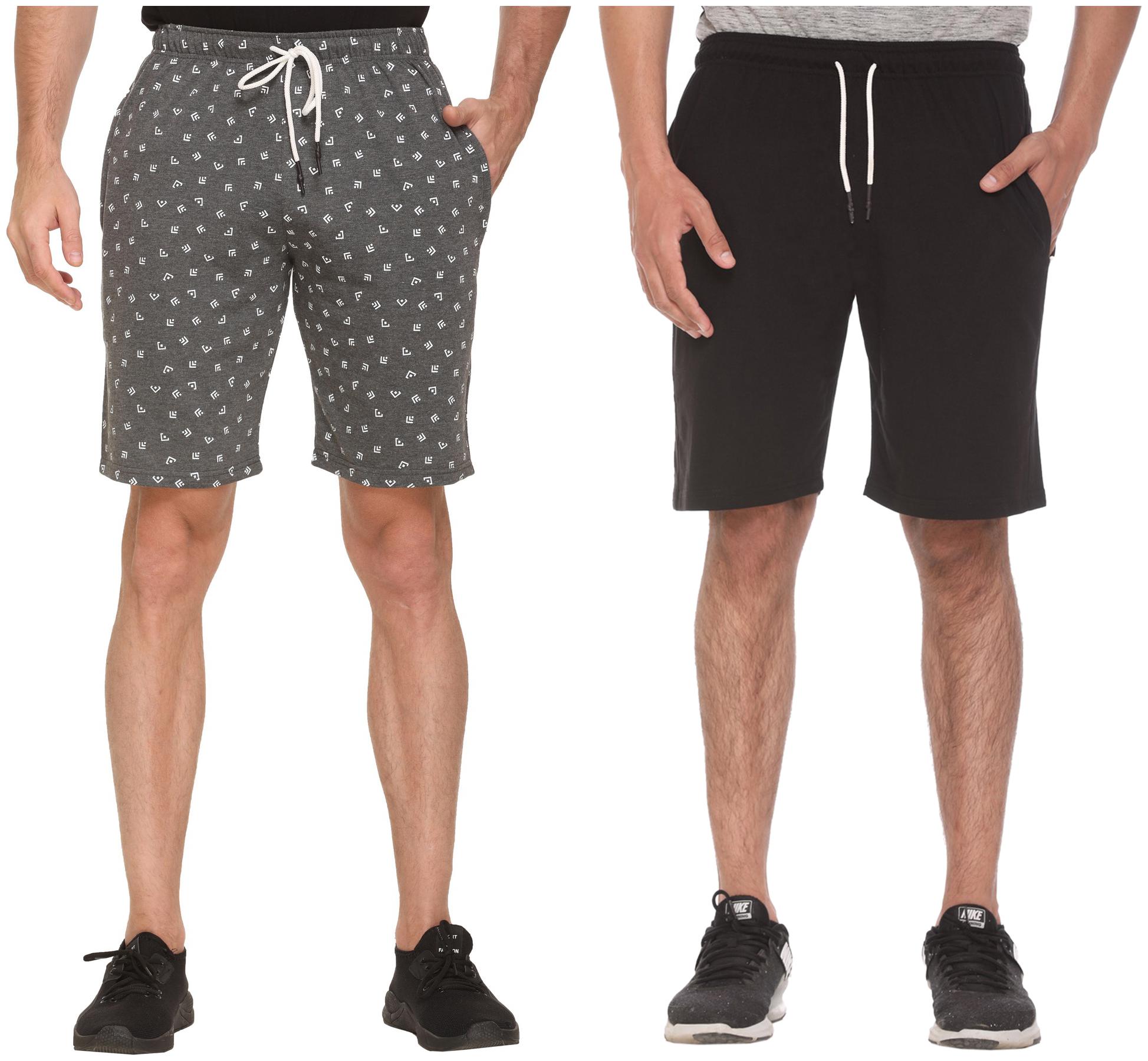 

HVBK Men Black Grey Regular Fit Regular Shorts