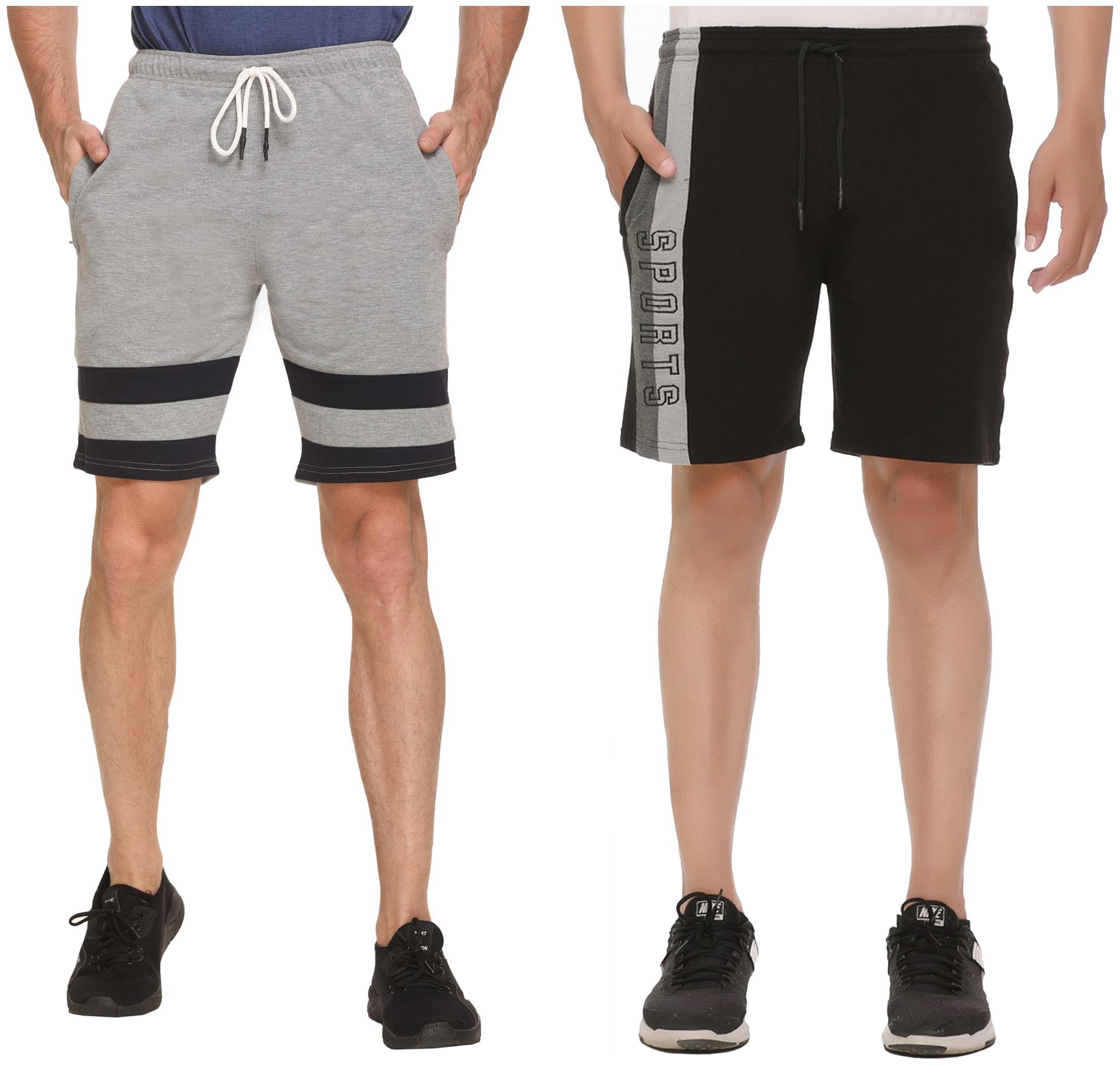 

HVBK Men Black Grey Regular Fit Regular Shorts
