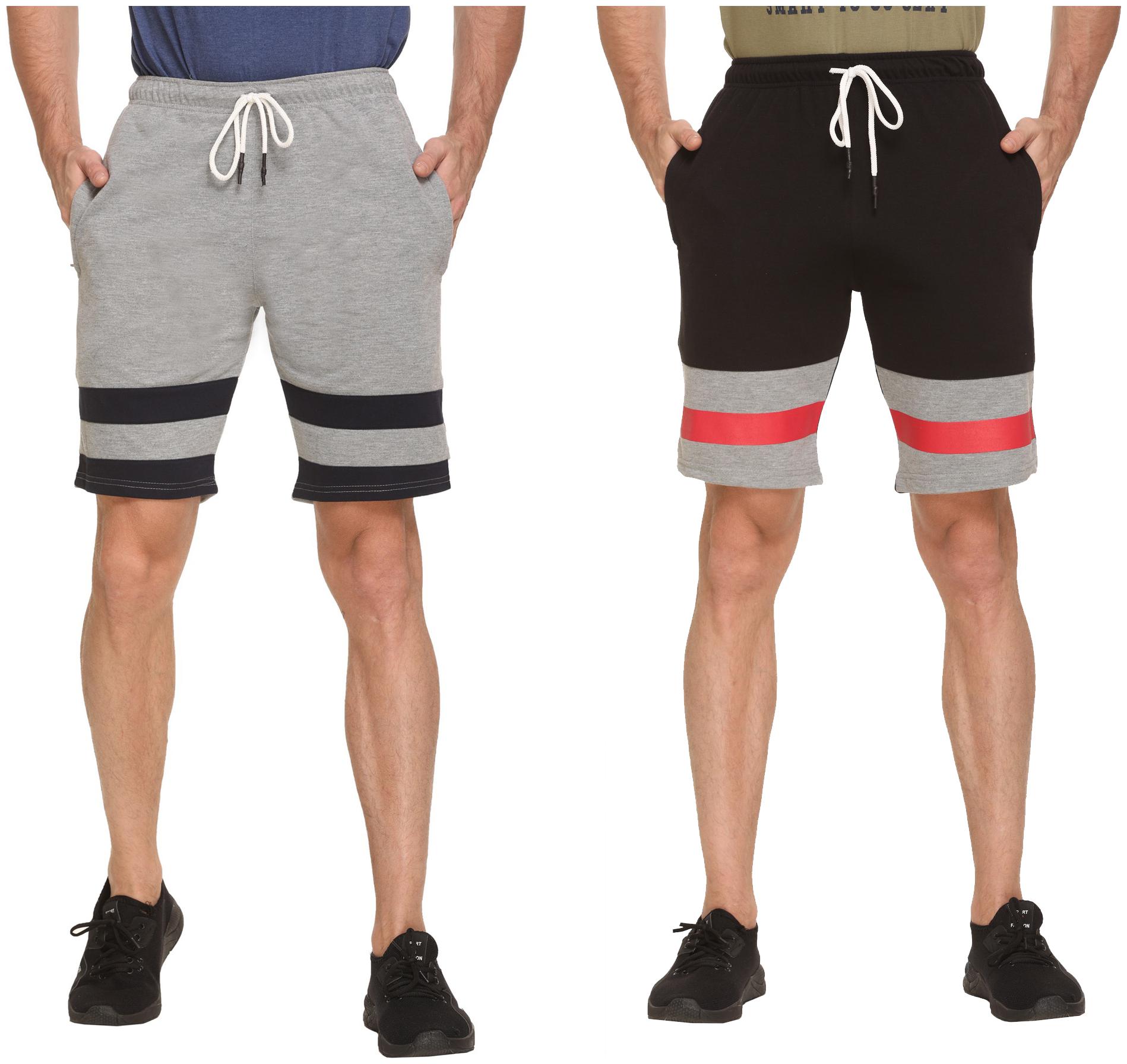 

HVBK Men Black Grey Regular Fit Regular Shorts