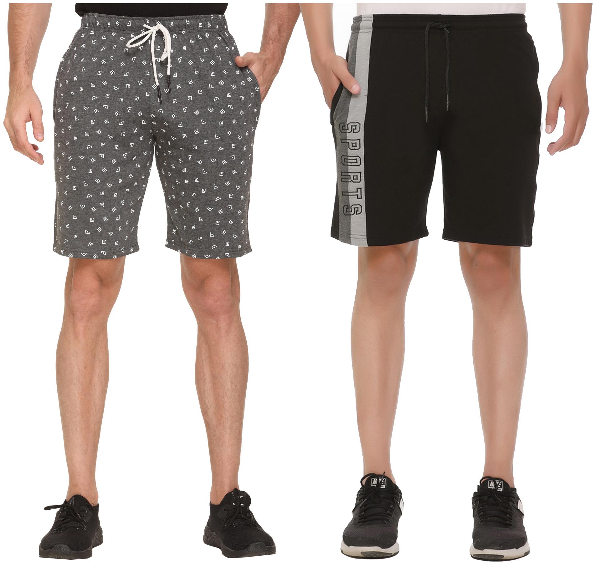 

HVBK Men Black Grey Regular Fit Regular Shorts