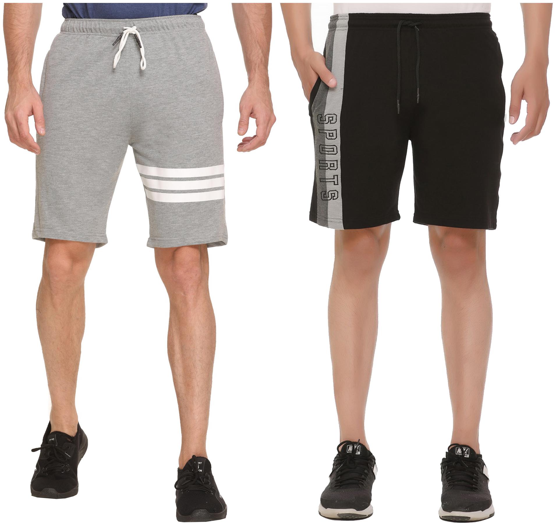 

HVBK Men Black Grey Regular Fit Regular Shorts
