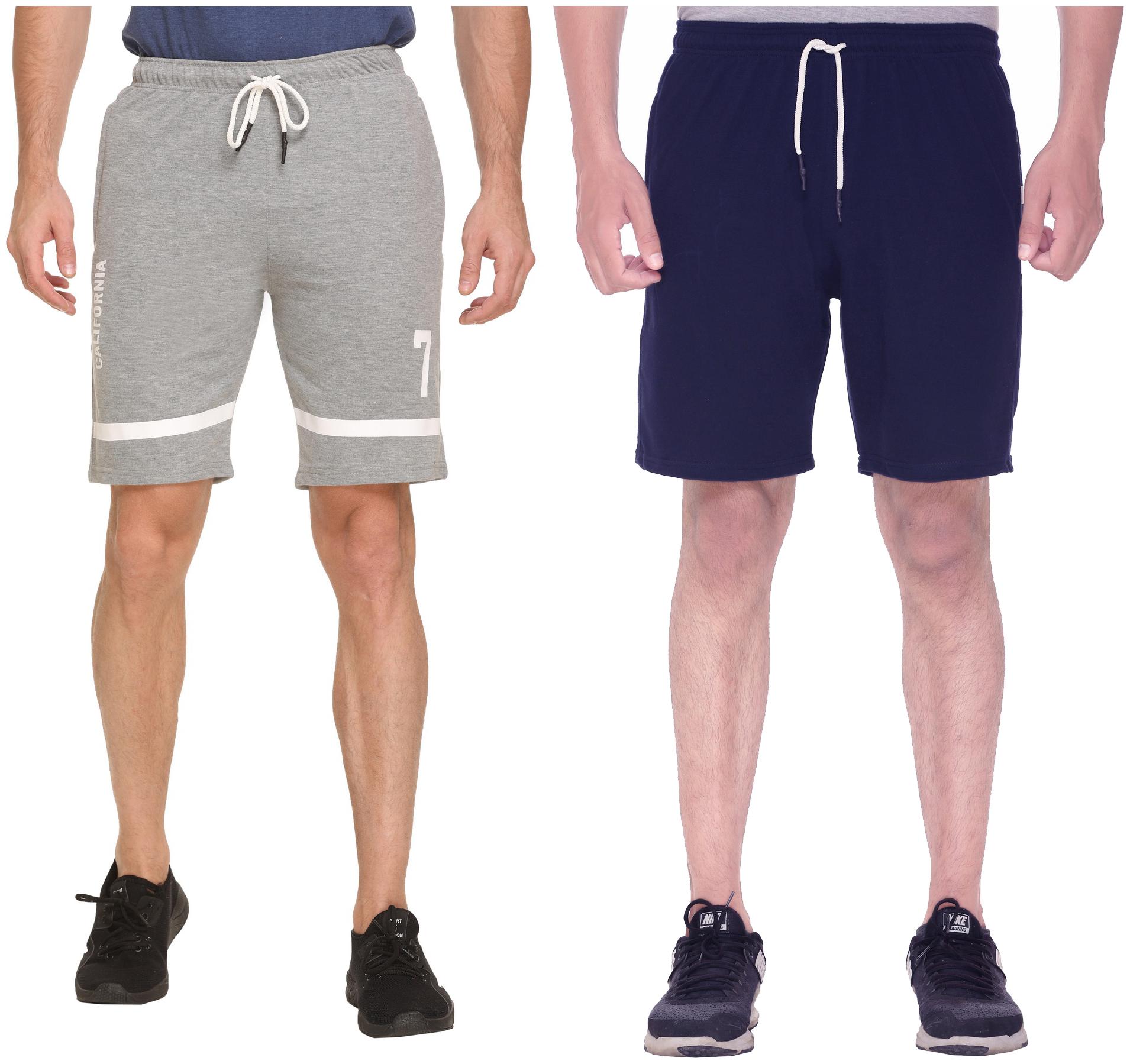 

HVBK Men Navy Blue Grey Regular Fit Regular Shorts