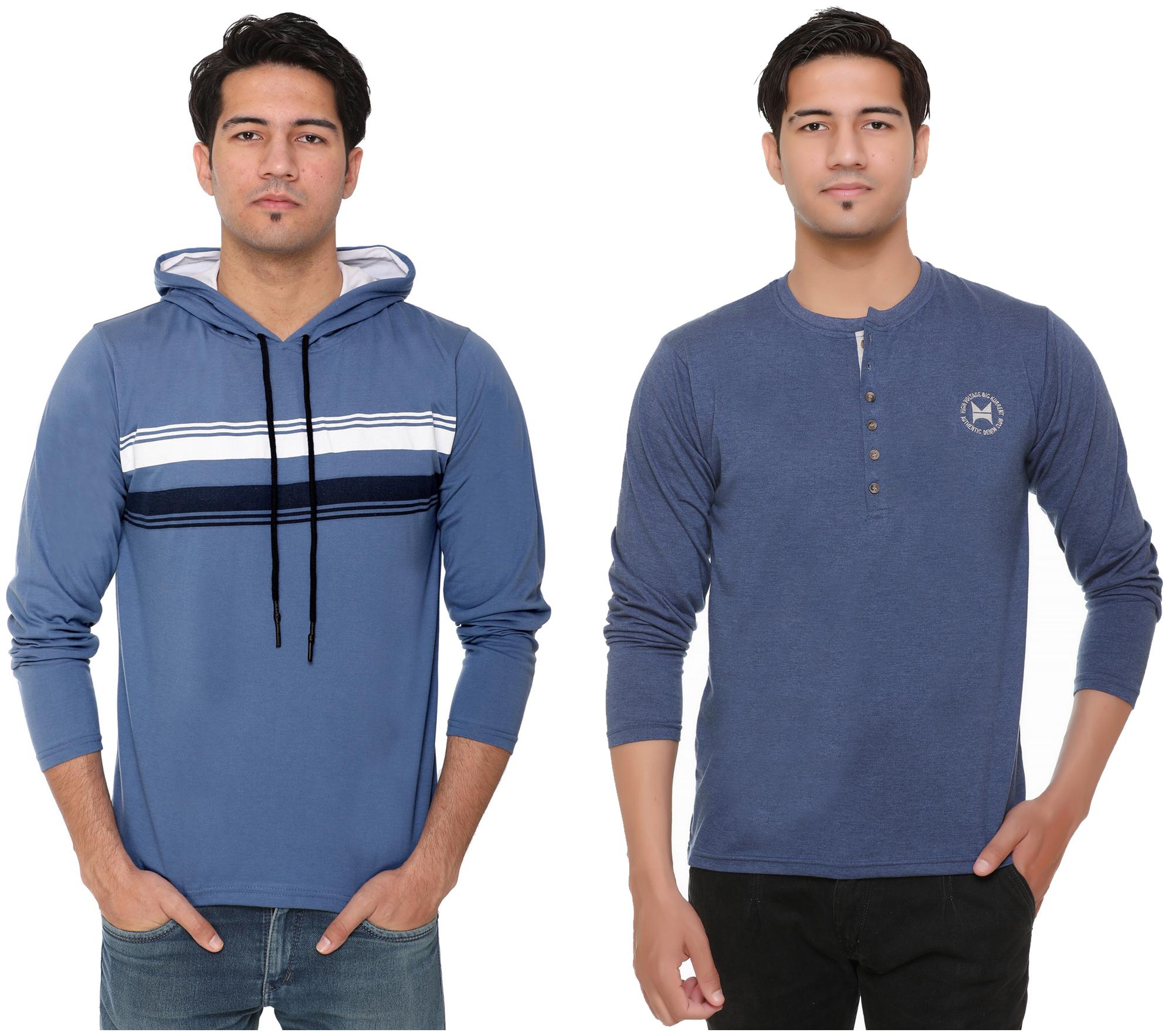 

HVBK Men Blue Regular fit Cotton Blend Hood T-Shirt - Pack Of 2