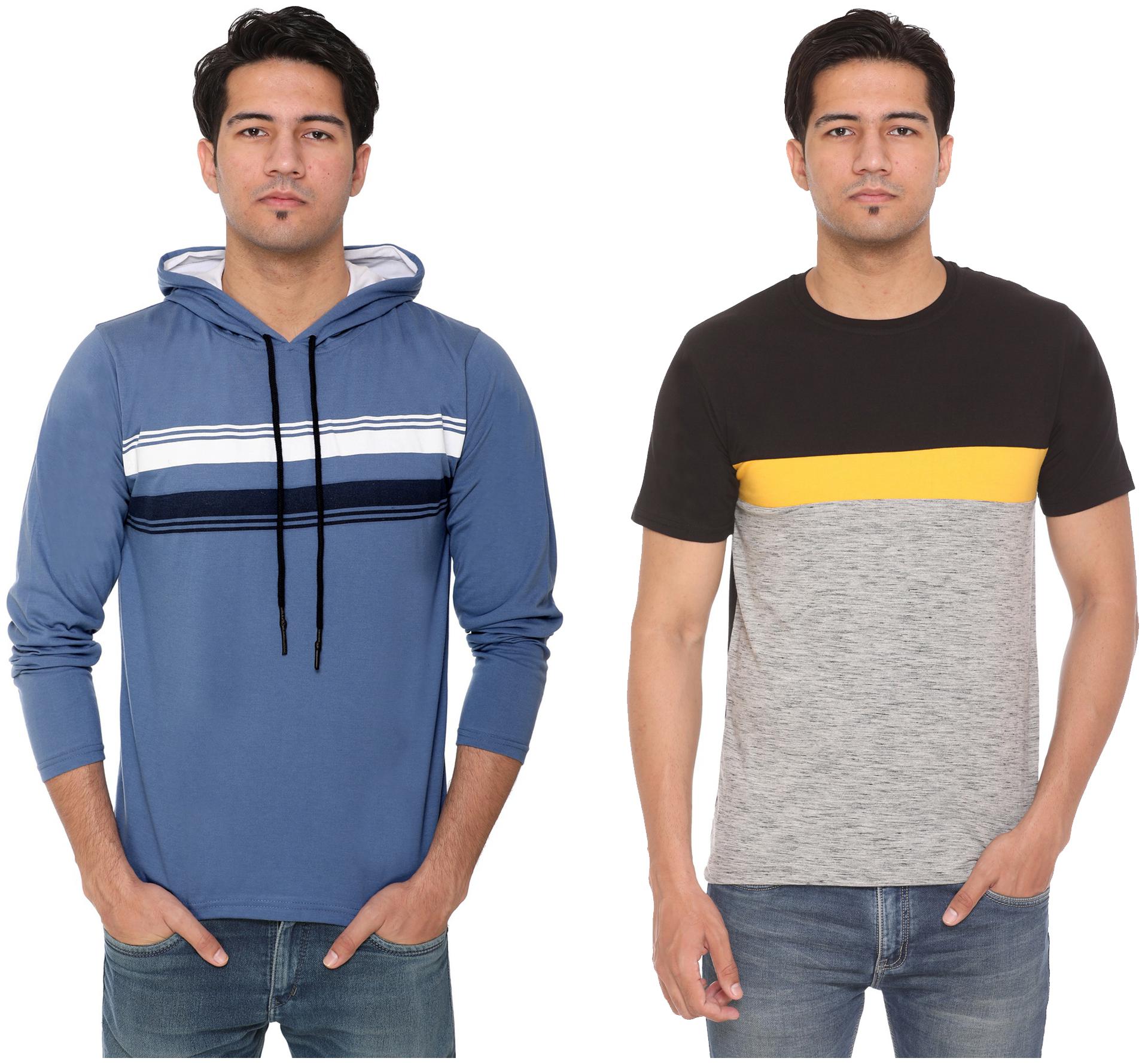 

HVBK Men Multi Regular fit Cotton Blend Hood T-Shirt - Pack Of 2
