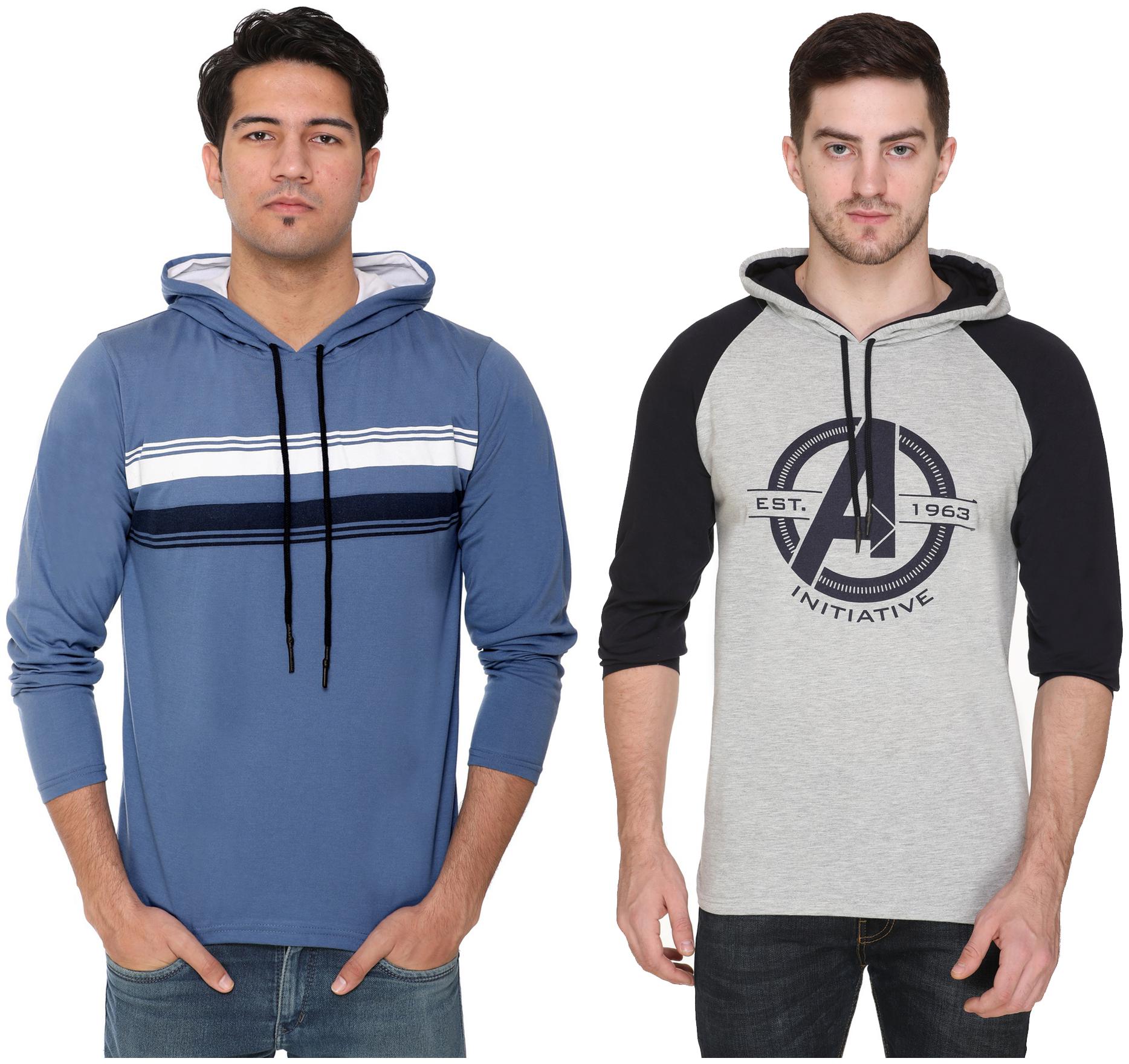 

HVBK Men Multi Regular fit Cotton Blend Hood T-Shirt - Pack Of 2