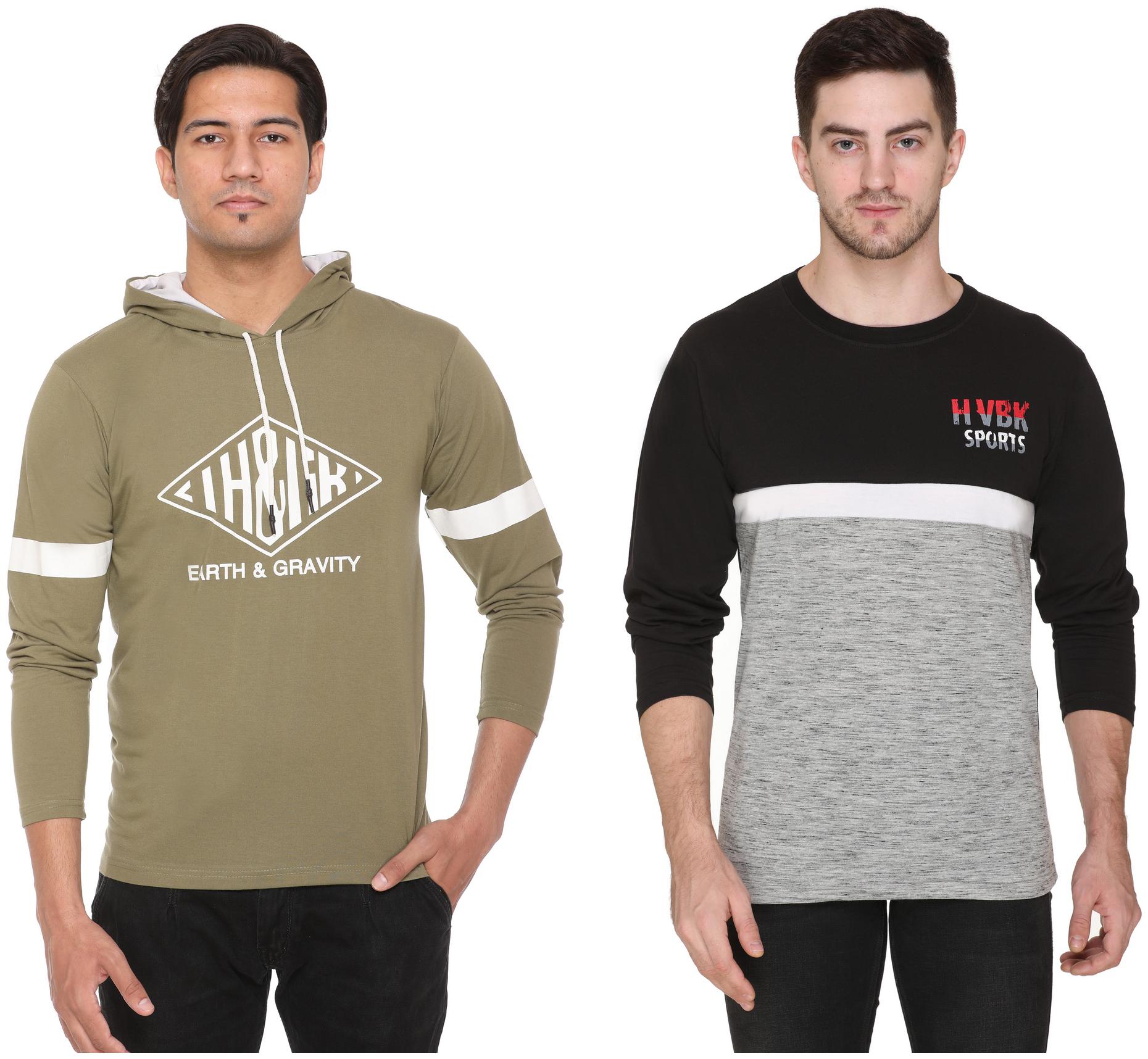 

HVBK Men Multi Regular fit Cotton Blend Hood T-Shirt - Pack Of 2