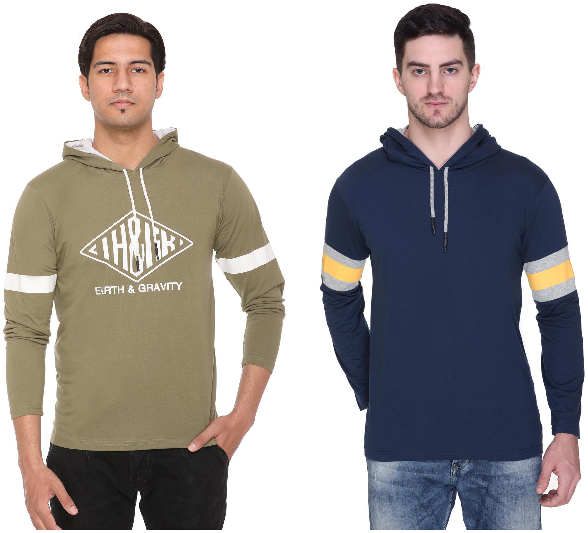 

HVBK Men Blue Green Regular fit Cotton Blend Hood T-Shirt - Pack Of 2