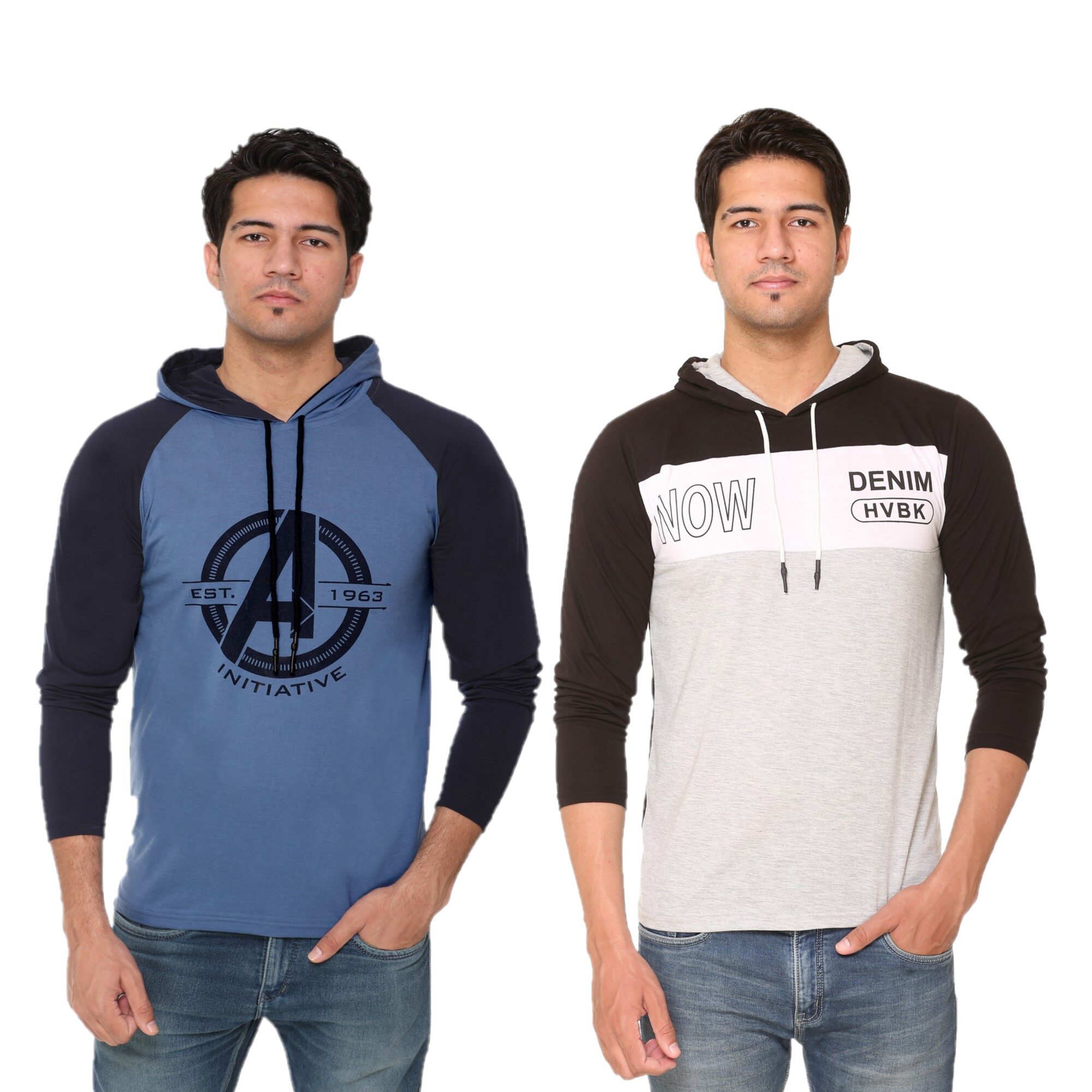 

HVBK Men Multi Regular fit Cotton Blend Hood T-Shirt - Pack Of 2