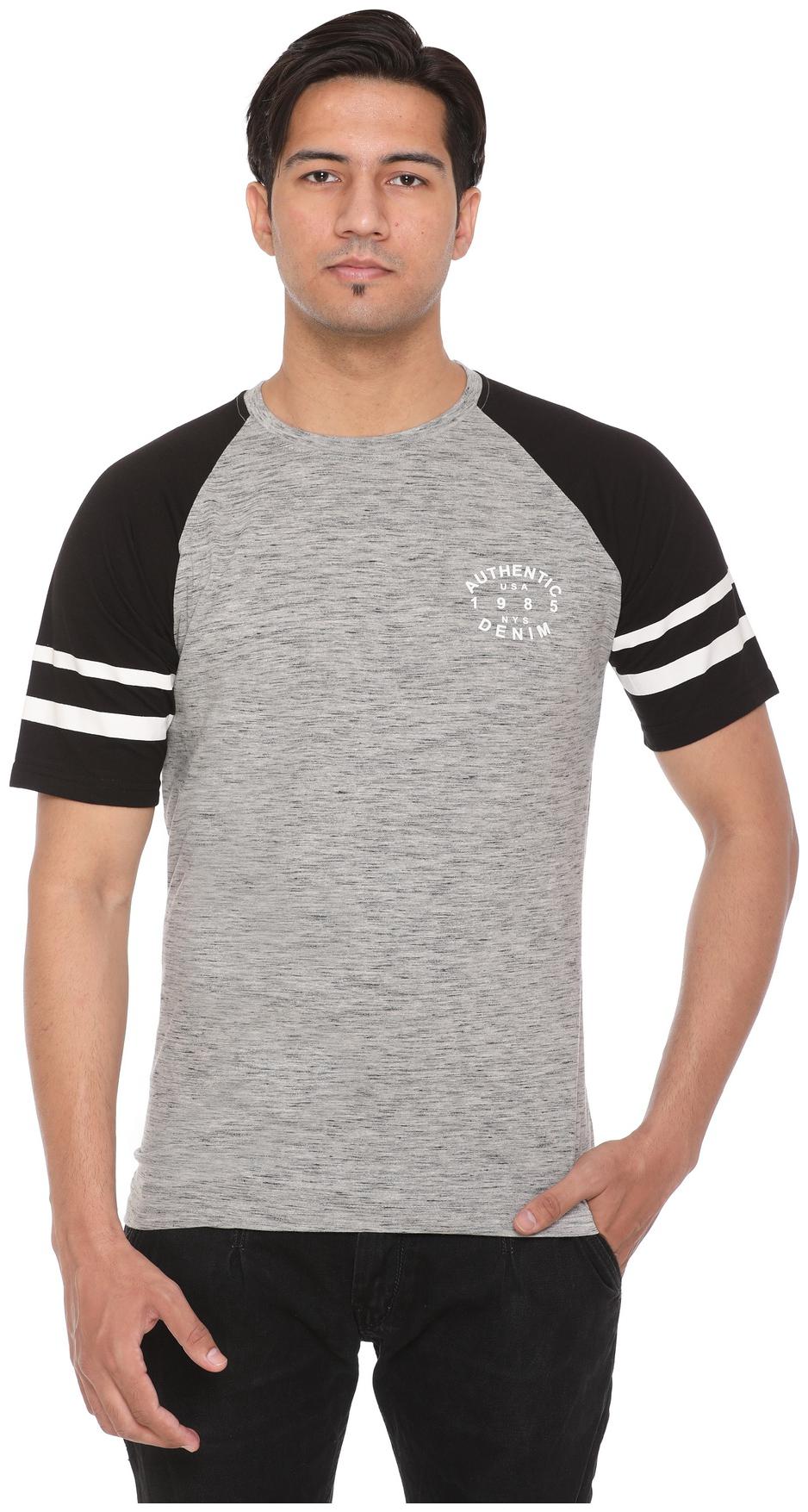 

HVBK Men Black Grey Regular fit Cotton Blend Round neck T-Shirt - Pack Of 1