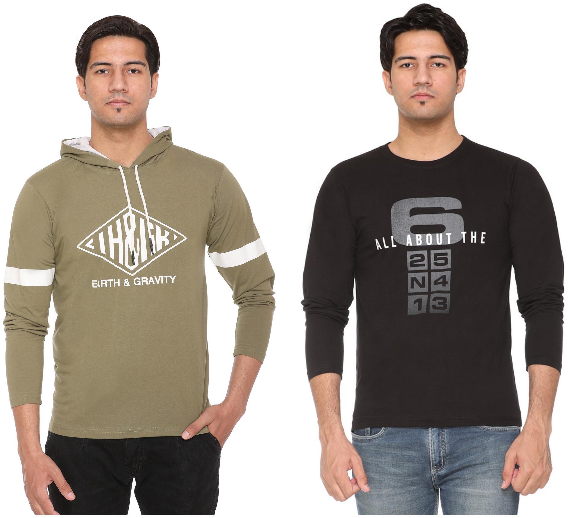 

HVBK Men Black Green Regular fit Cotton Blend Hood T-Shirt - Pack Of 2