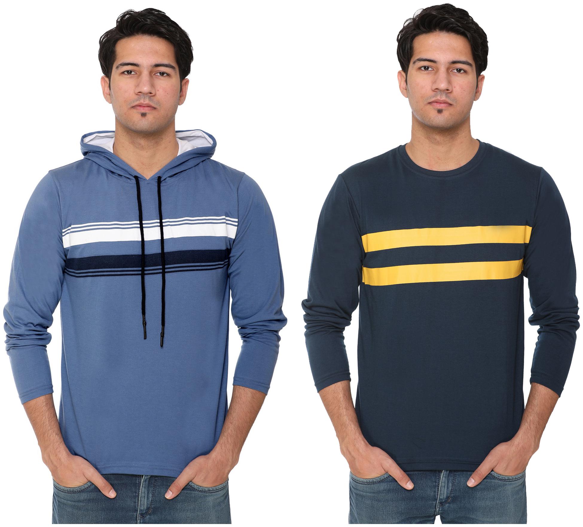 

HVBK Men Blue Regular fit Cotton Blend Hood T-Shirt - Pack Of 2