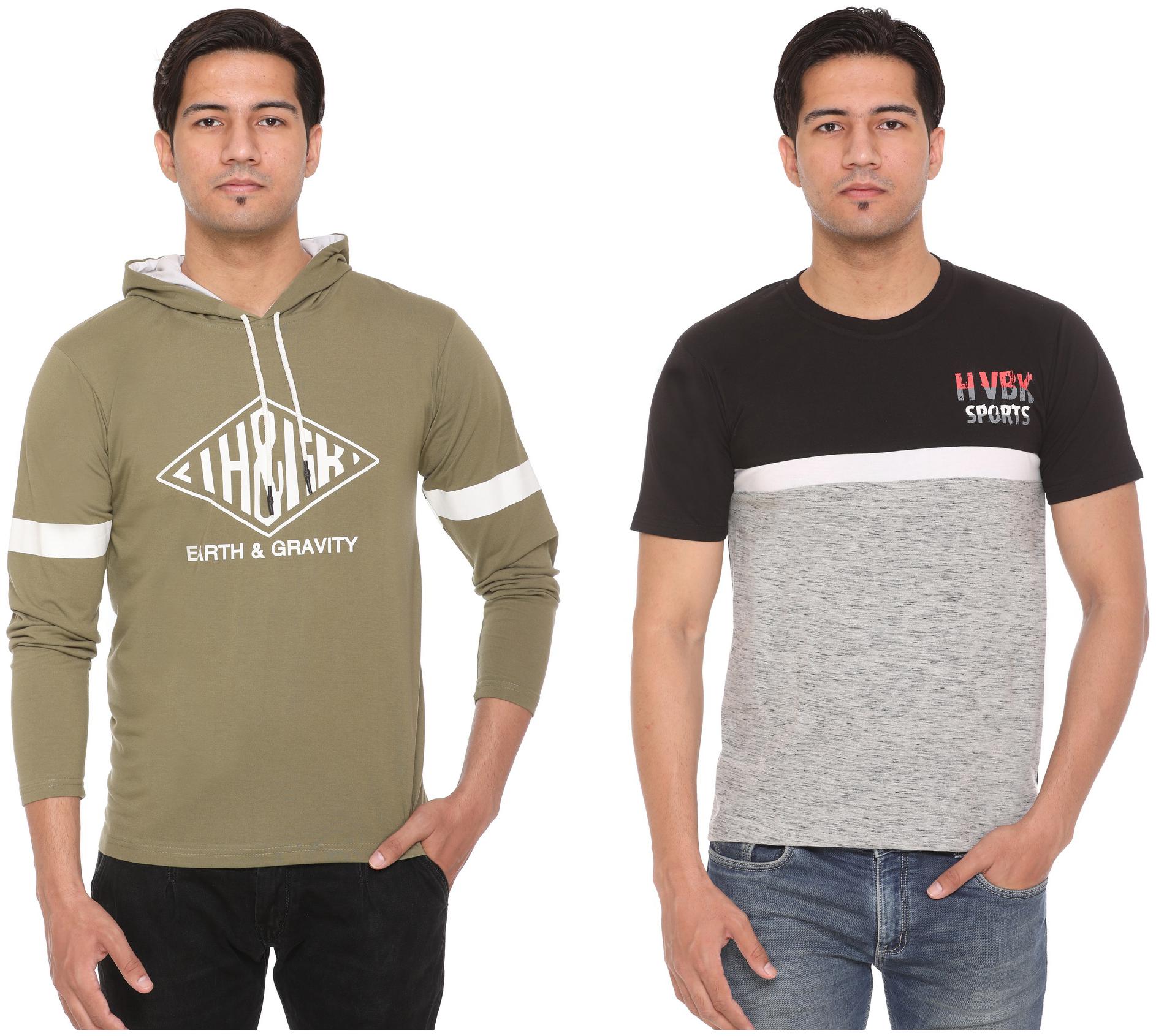 

HVBK Men Multi Regular fit Cotton Blend Hood T-Shirt - Pack Of 2