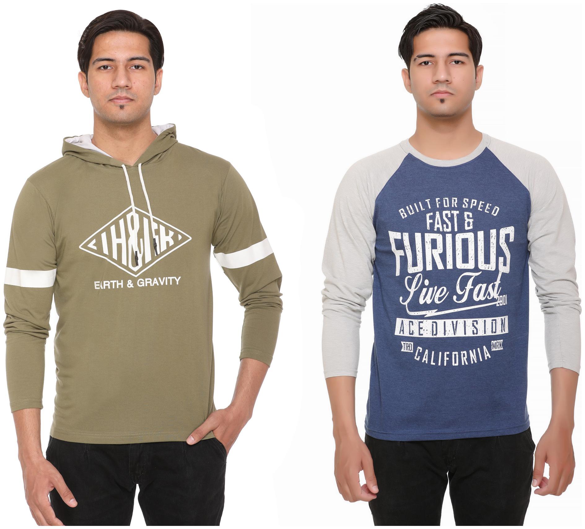 

HVBK Men Multi Regular fit Cotton Blend Hood T-Shirt - Pack Of 2