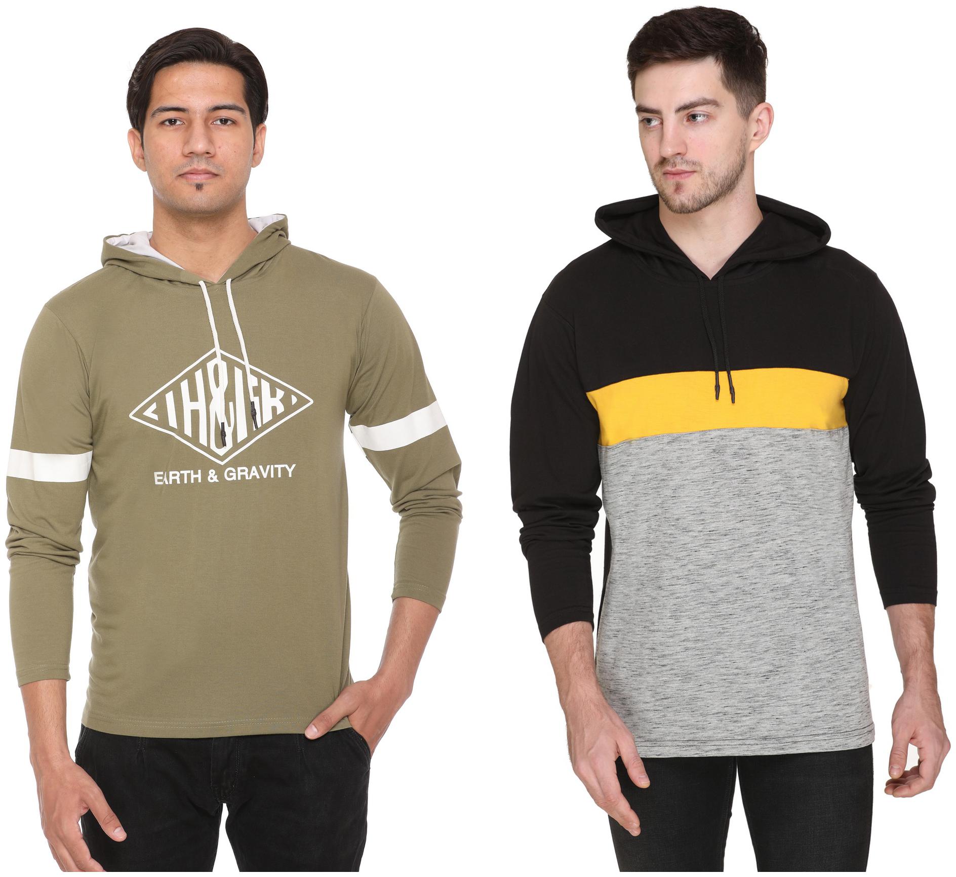 

HVBK Men Multi Regular fit Cotton Blend Hood T-Shirt - Pack Of 2