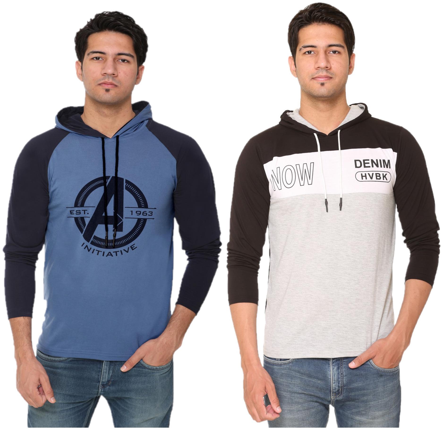 

HVBK Men Multi Regular fit Cotton Blend Hood T-Shirt - Pack Of 2