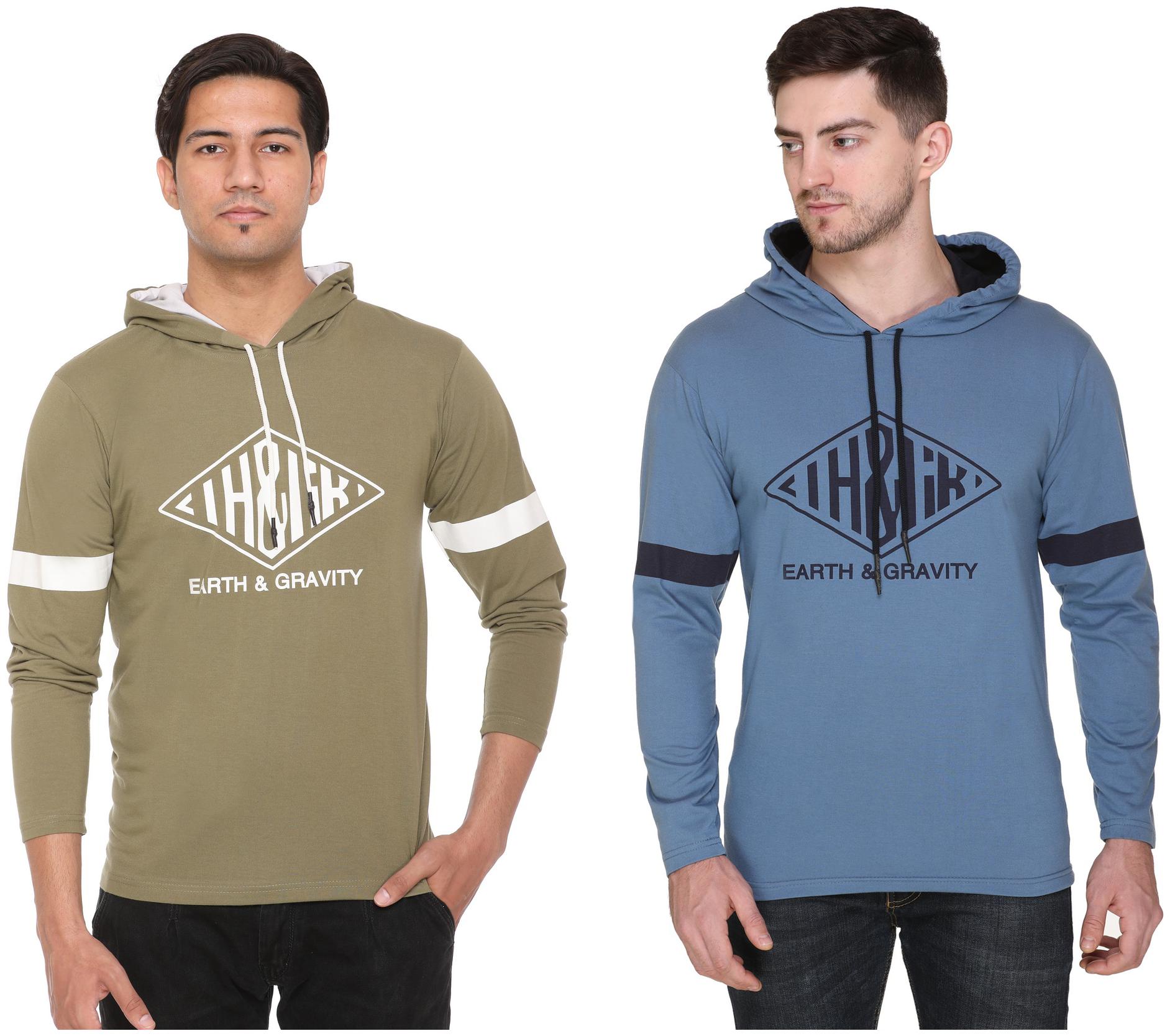 

HVBK Men Blue Green Regular fit Cotton Blend Hood T-Shirt - Pack Of 2