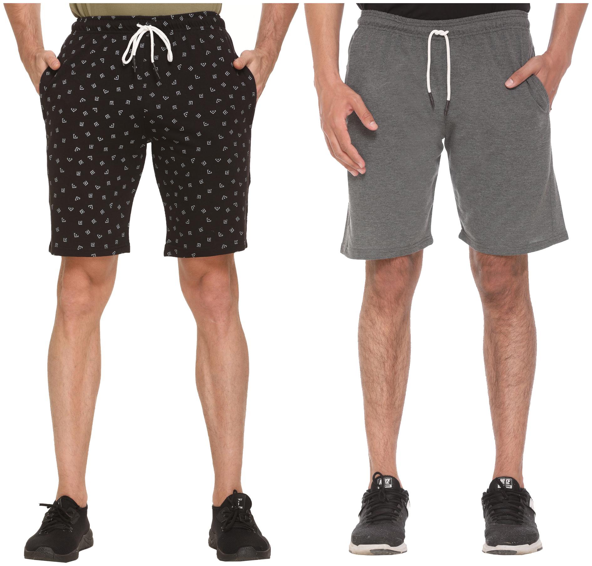 

HVBK Men Grey Black Regular Fit Regular Shorts